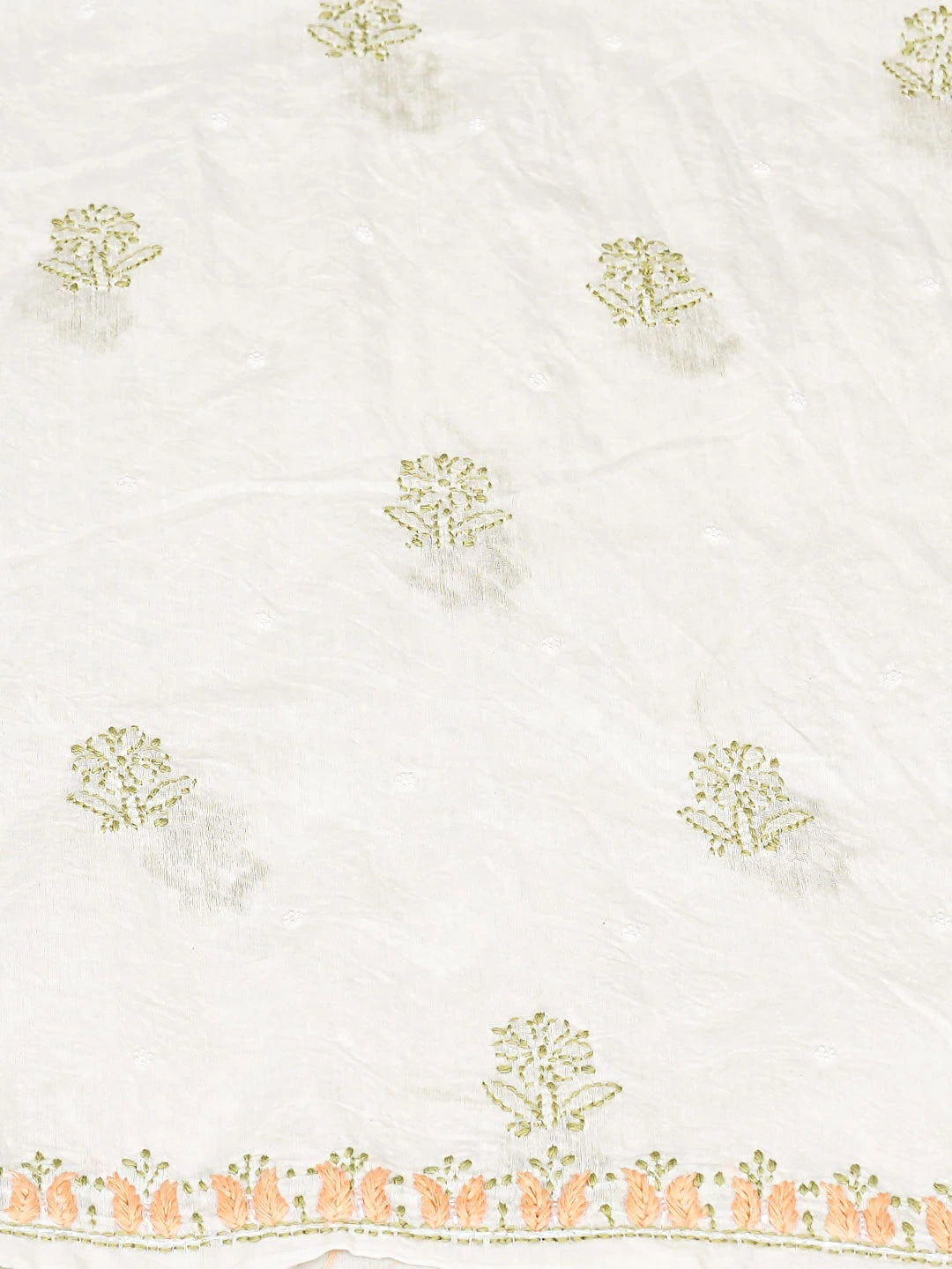 Ada Hand Embroidered White Chanderi Lucknowi Chikankari Unstitched Kurta Dupatta Set With Pearl Work 01A897630
