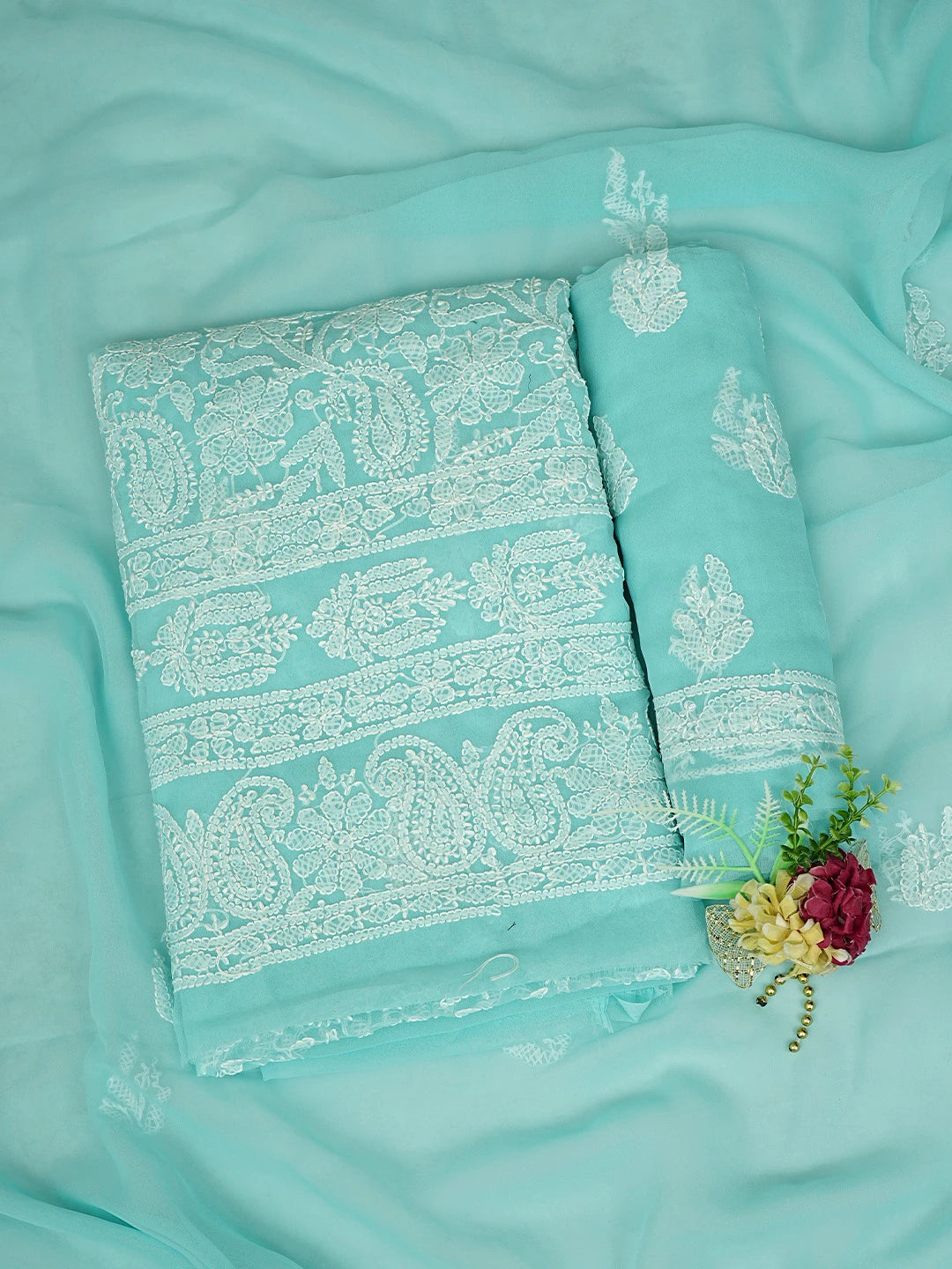 Ada Hand Embroidered Sea Green Georgette Lucknowi Chikankari Unstitched Suit Piece 01A905888