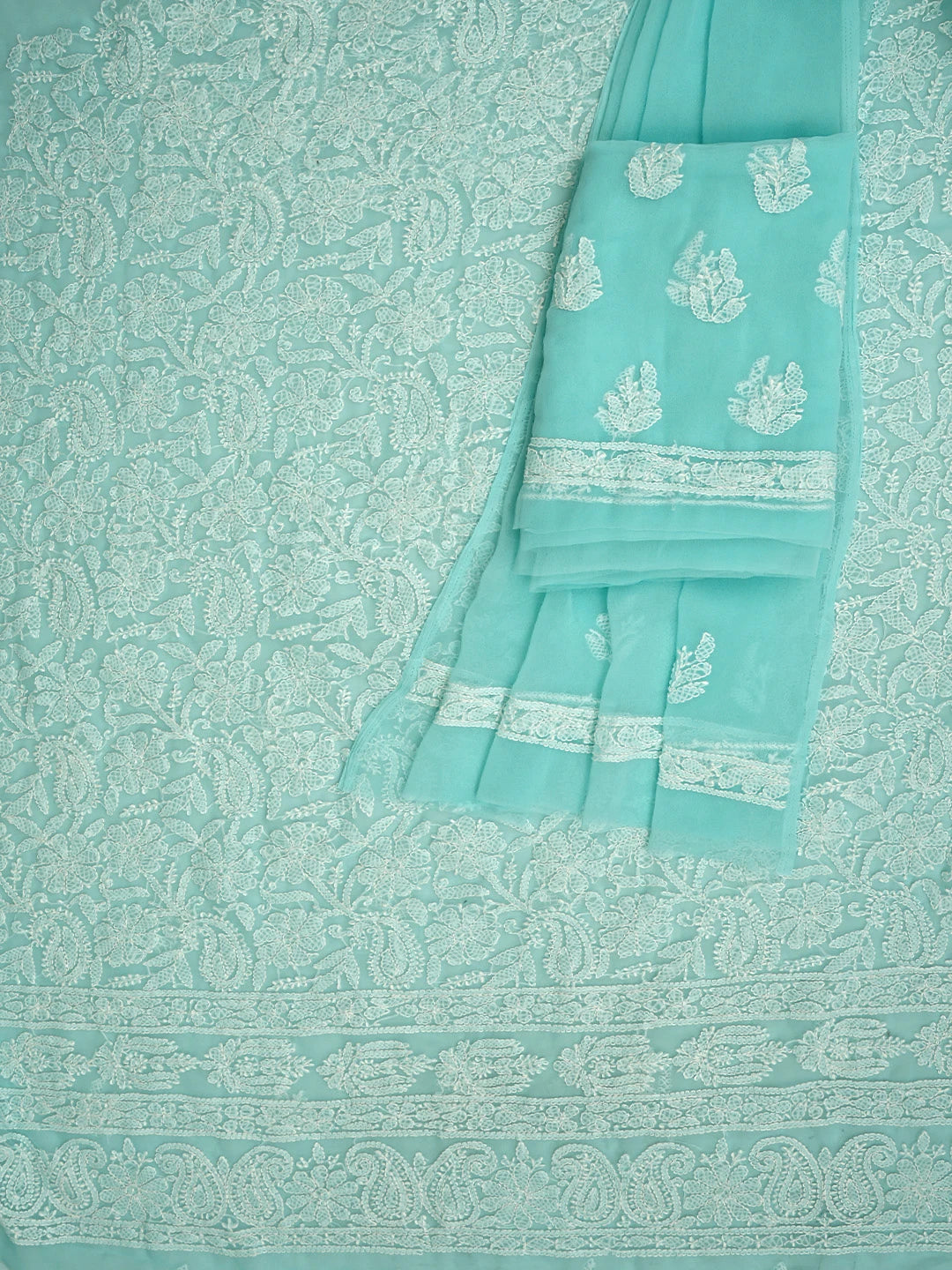 Ada Hand Embroidered Sea Green Georgette Lucknowi Chikankari Unstitched Suit Piece 01A905888