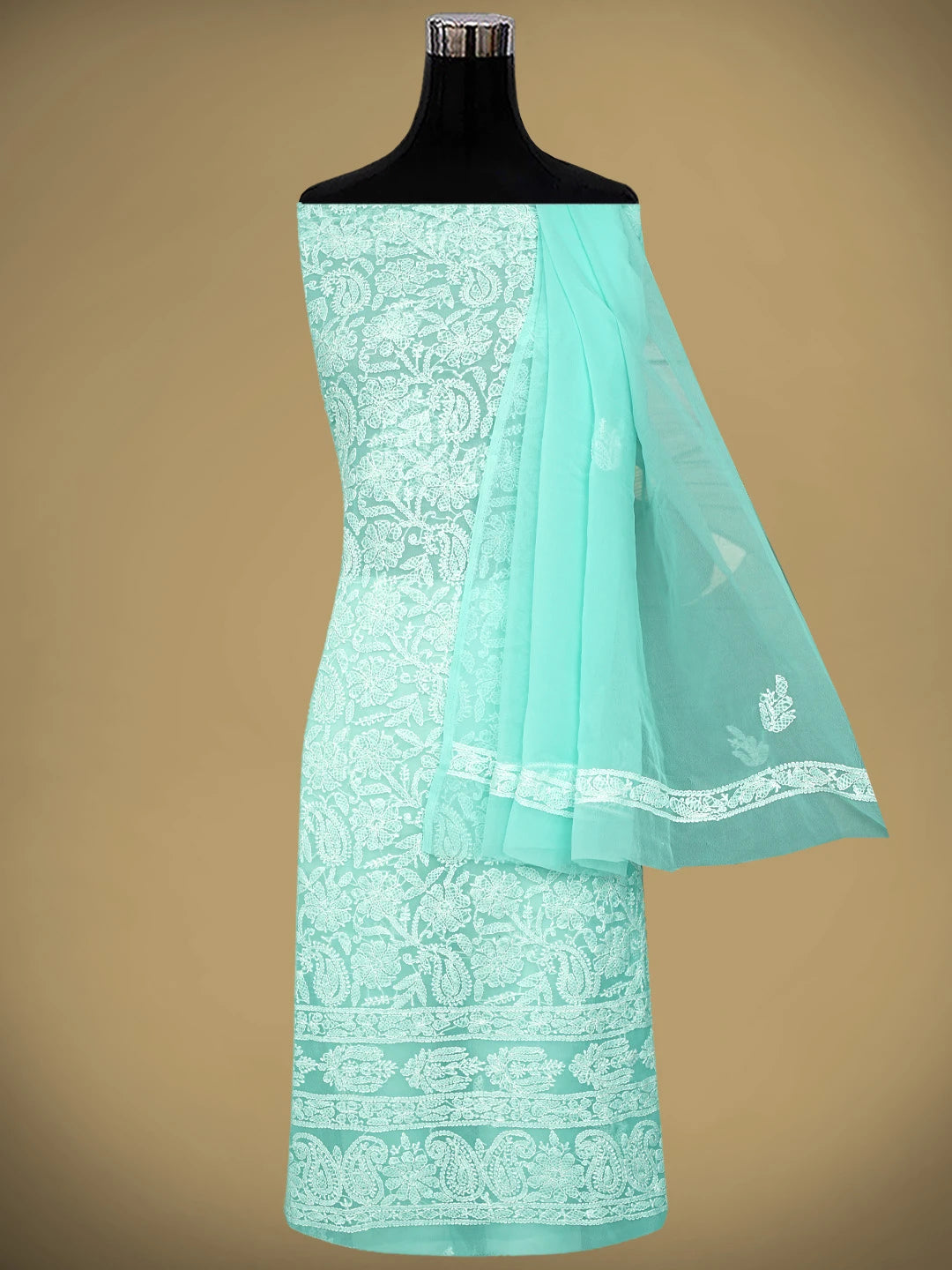 Ada Hand Embroidered Sea Green Georgette Lucknowi Chikankari Unstitched Suit Piece 01A905888