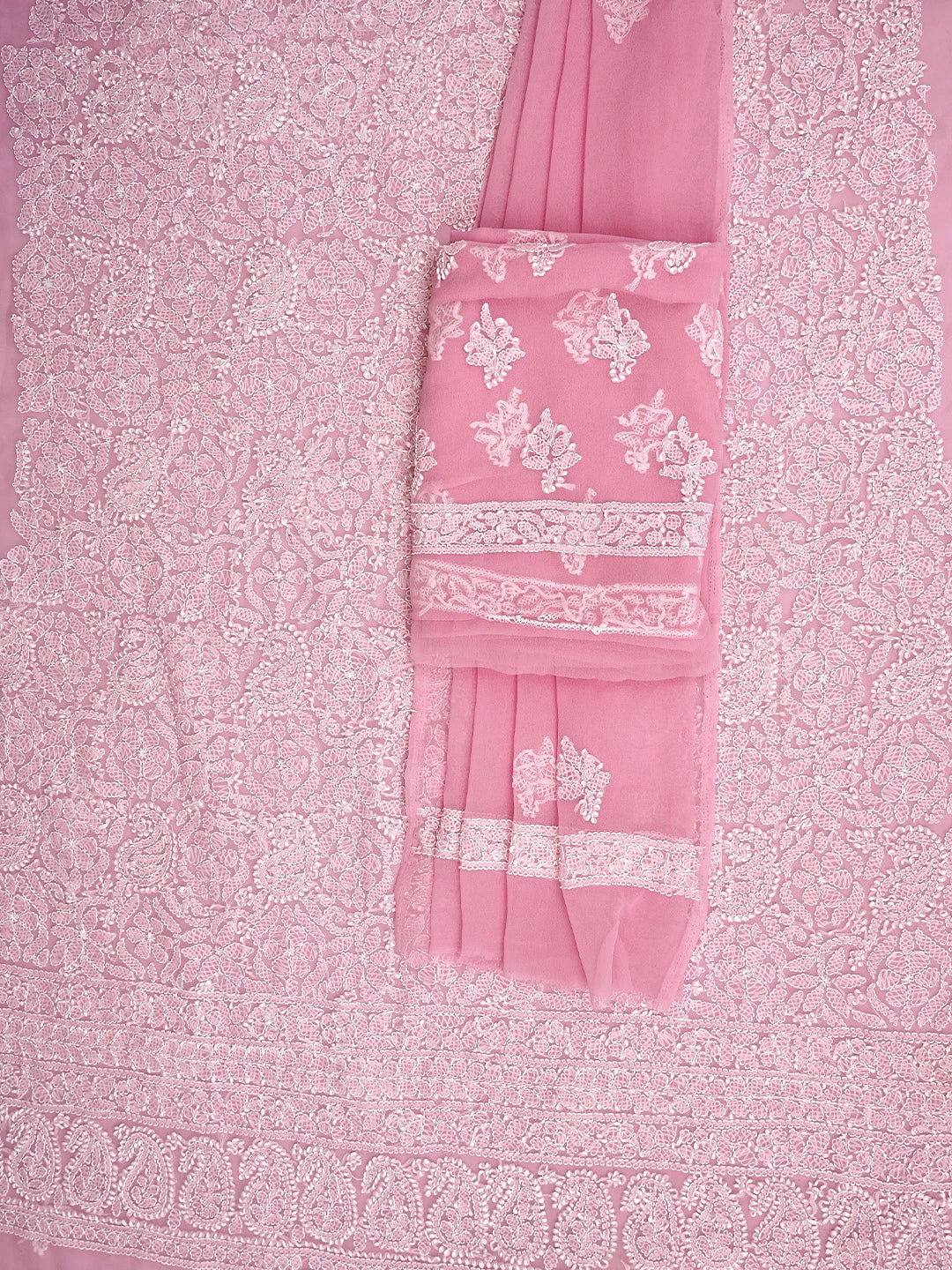 Ada Hand Embroidered Pink Georgette Lucknowi Chikankari Unstitched Suit Piece 01A905930