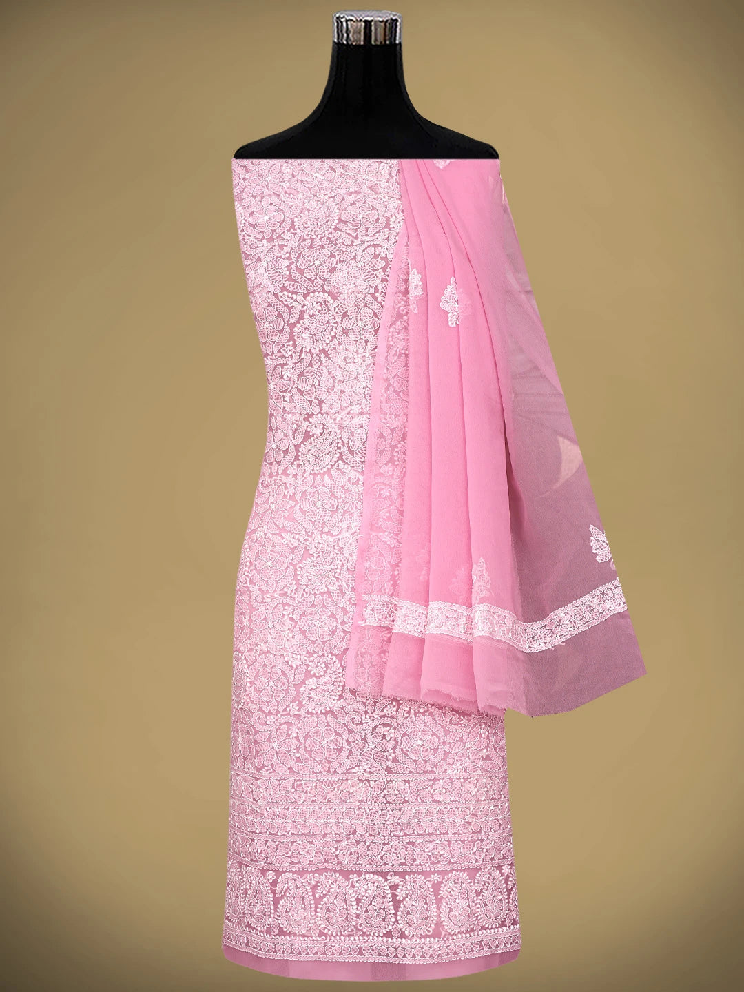 Ada Hand Embroidered Pink Georgette Lucknowi Chikankari Unstitched Suit Piece 01A905930