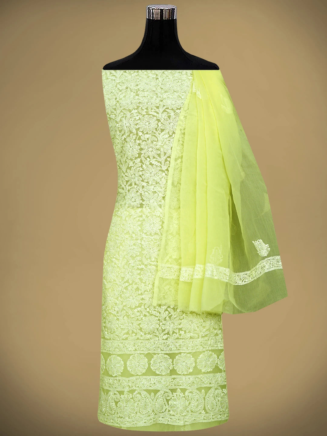 Ada Hand Embroidered Lemon Georgette Lucknowi Chikankari Unstitched Suit Piece 01A905931