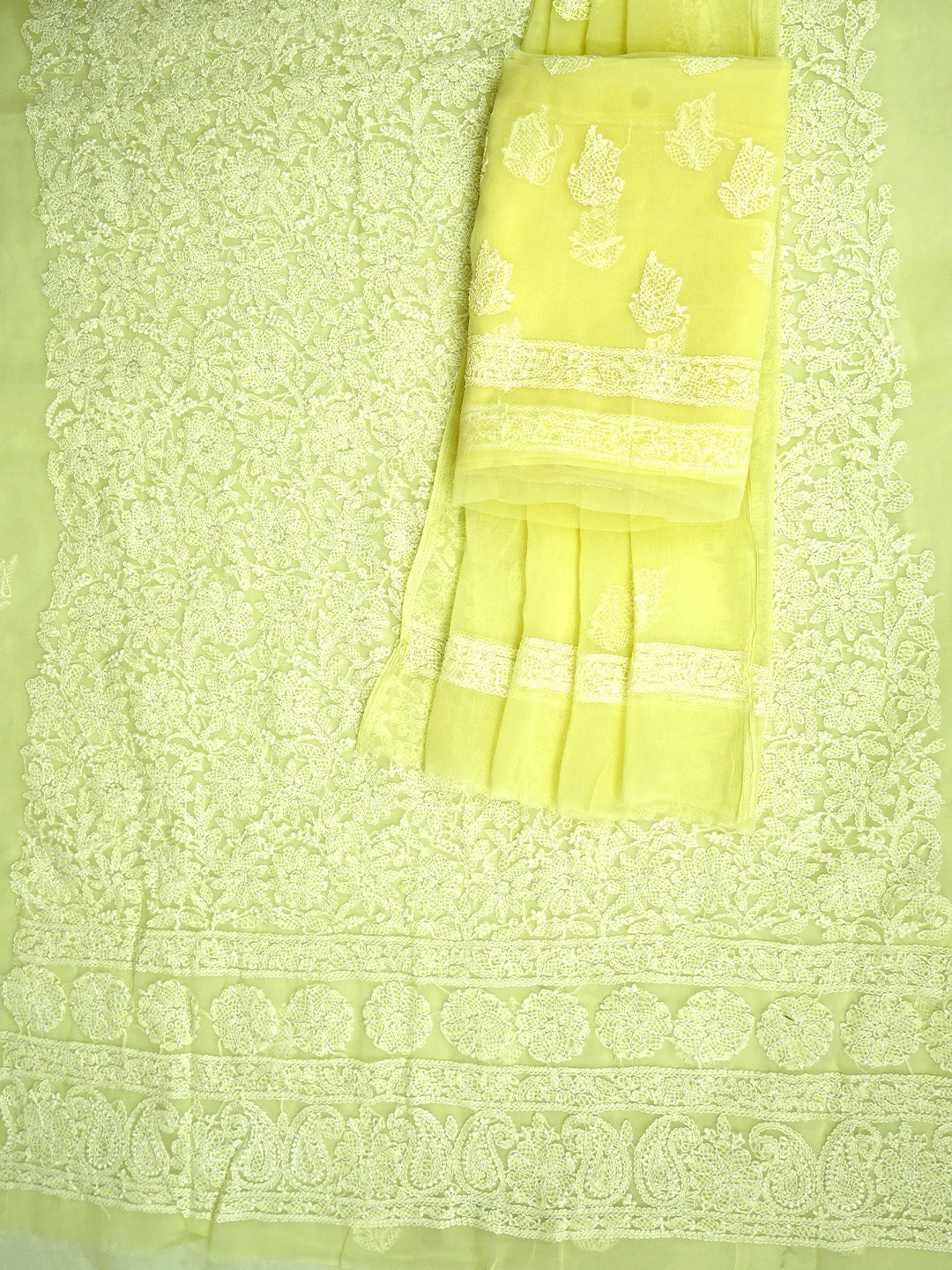 Ada Hand Embroidered Lemon Georgette Lucknowi Chikankari Unstitched Suit Piece 01A905931