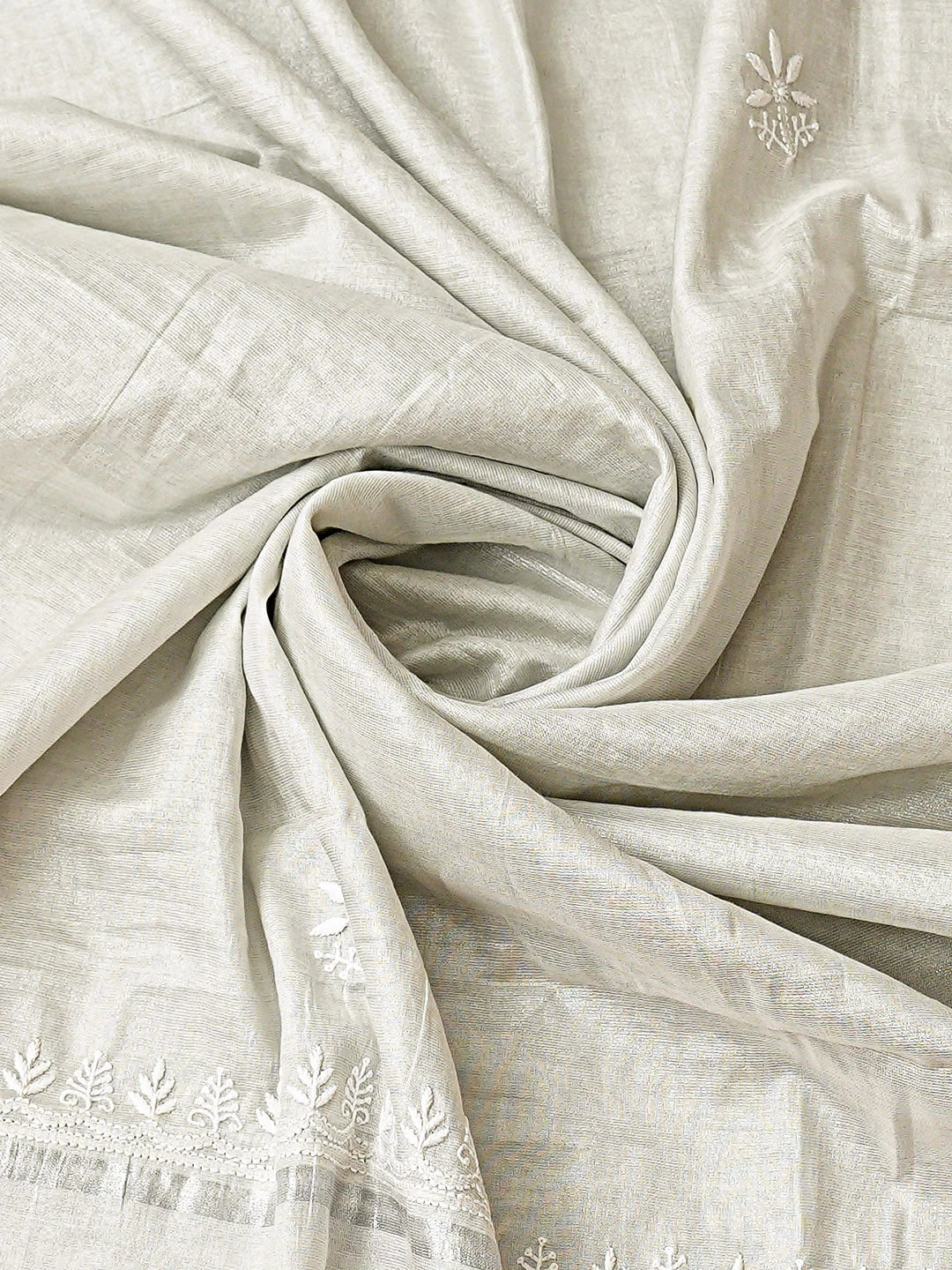 Ada Hand Embroidered Grey Tissue Lucknowi Chikankari Kurta Dupatta Set 01A901626