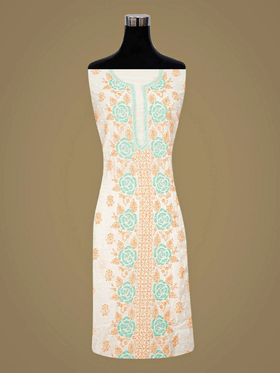 Ada Hand Embroidered White Ivory Cream Chanderi Lucknowi Chikankari Kurta Dupatta Set With Sequinned Work 01A897573