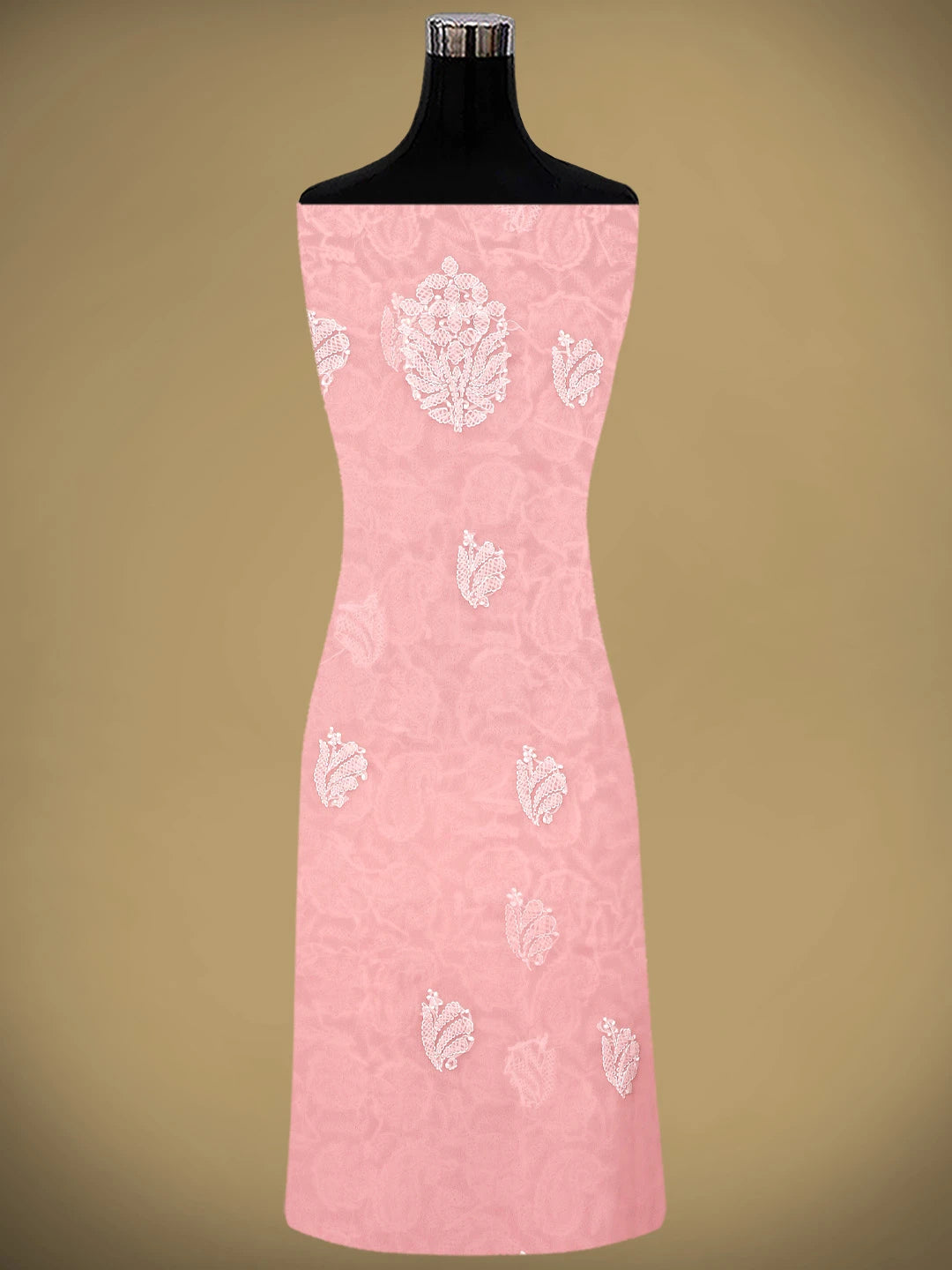 Ada Hand Embroidered Peach Georgette Lucknowi Chikankari Unstitched Suit Piece 01A905902