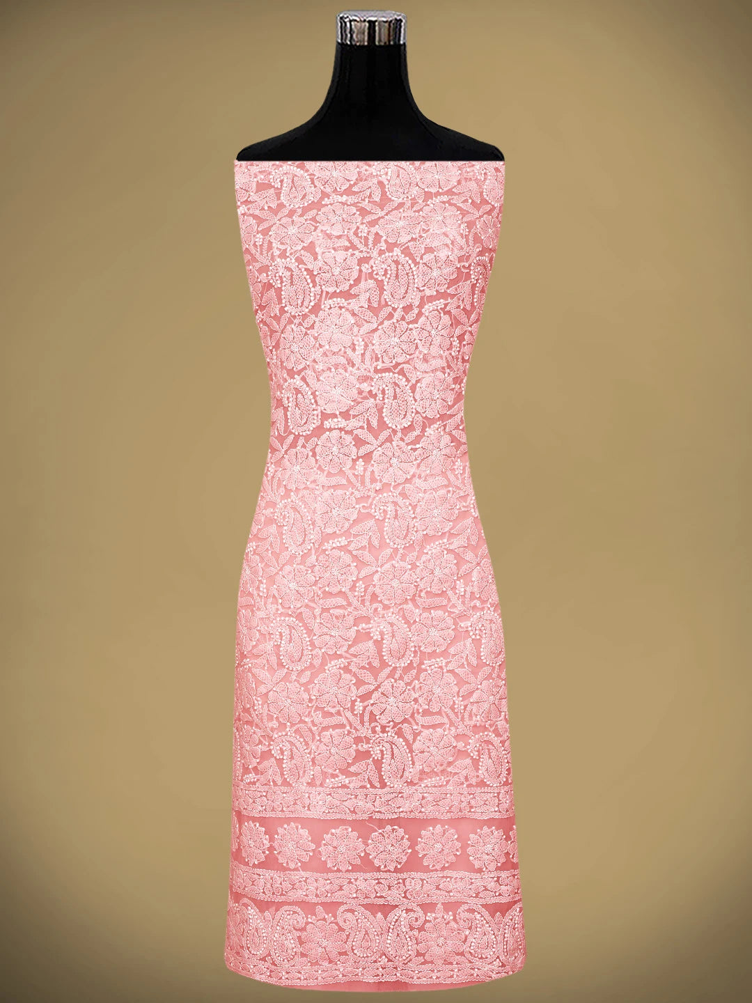 Ada Hand Embroidered Peach Georgette Lucknowi Chikankari Unstitched Suit Piece 01A905902