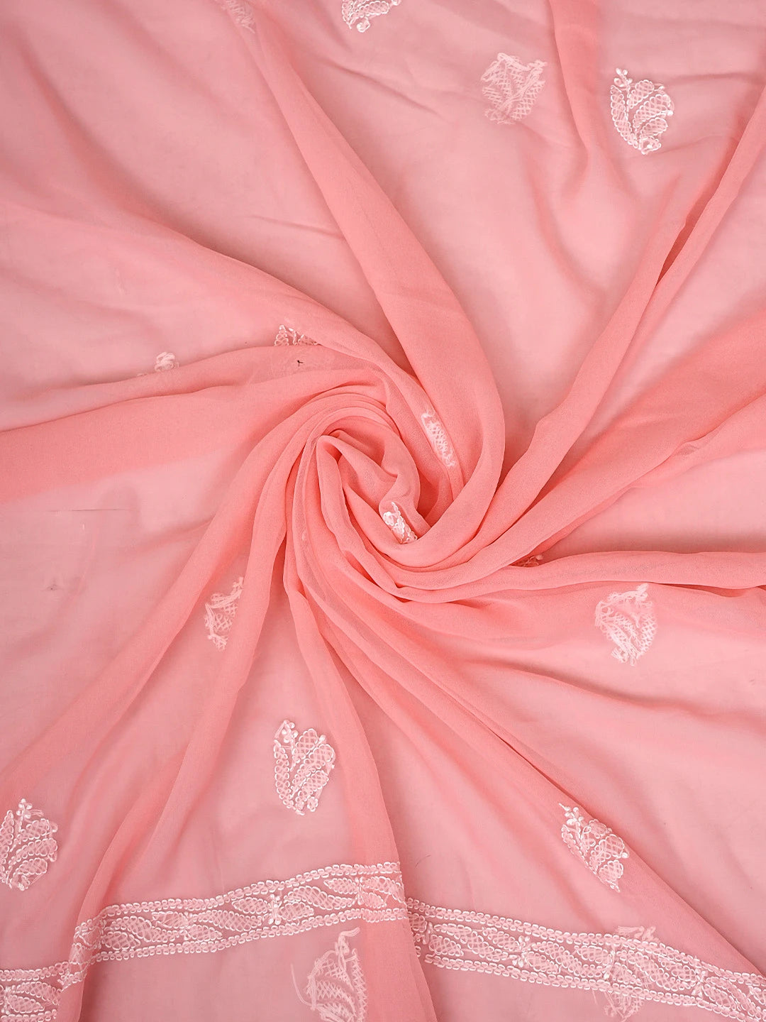 Ada Hand Embroidered Peach Georgette Lucknowi Chikankari Unstitched Suit Piece 01A905902