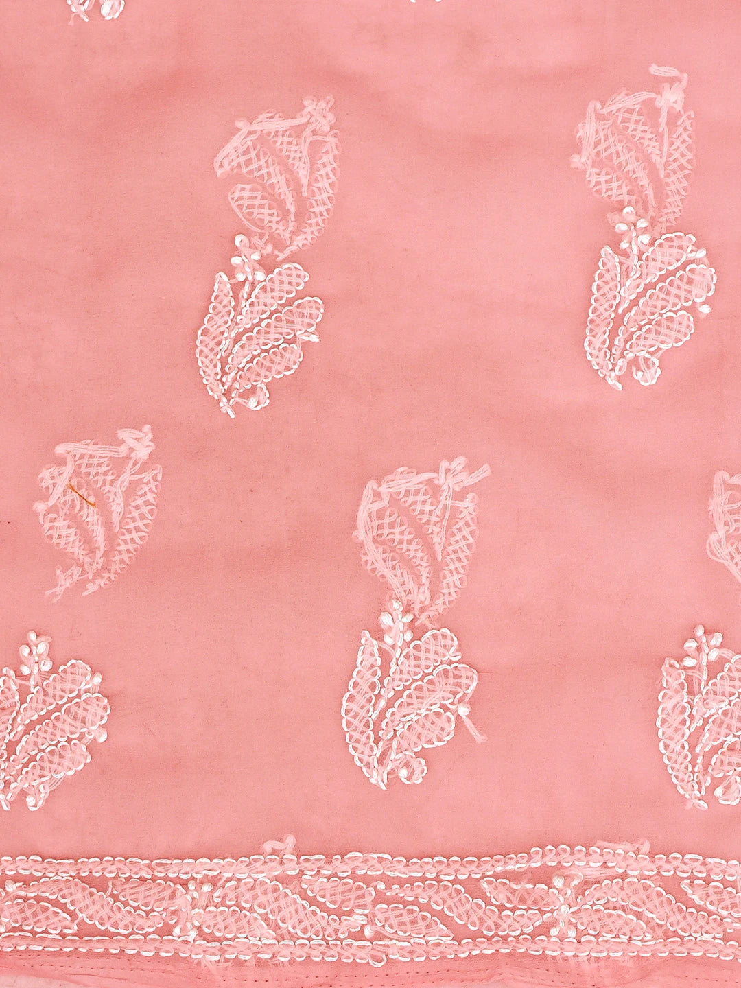 Ada Hand Embroidered Peach Georgette Lucknowi Chikankari Unstitched Suit Piece 01A905902
