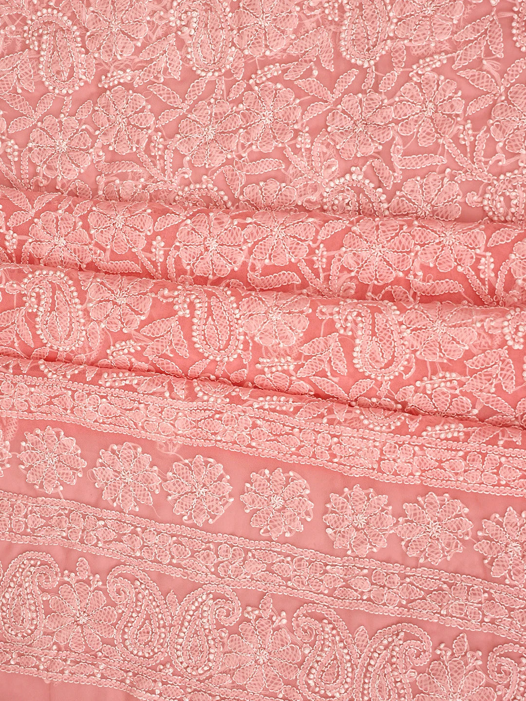 Ada Hand Embroidered Peach Georgette Lucknowi Chikankari Unstitched Suit Piece 01A905902