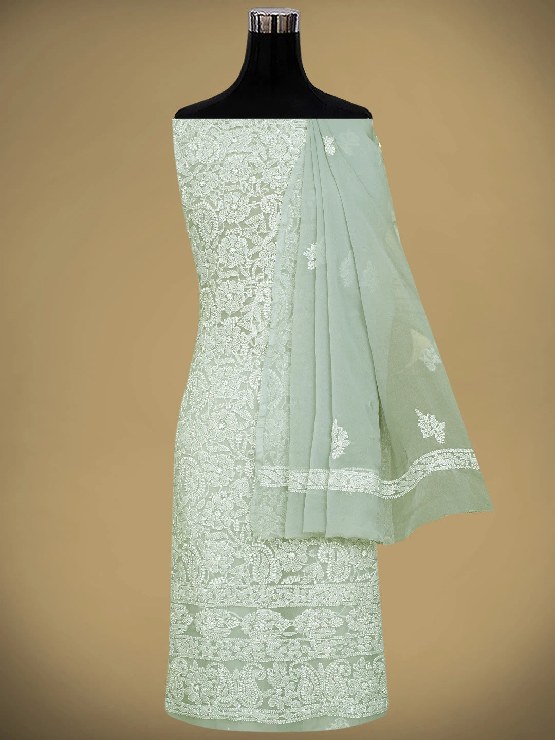 Ada Hand Embroidered Grey Georgette Lucknowi Chikankari Unstitched Suit Piece 01A905918