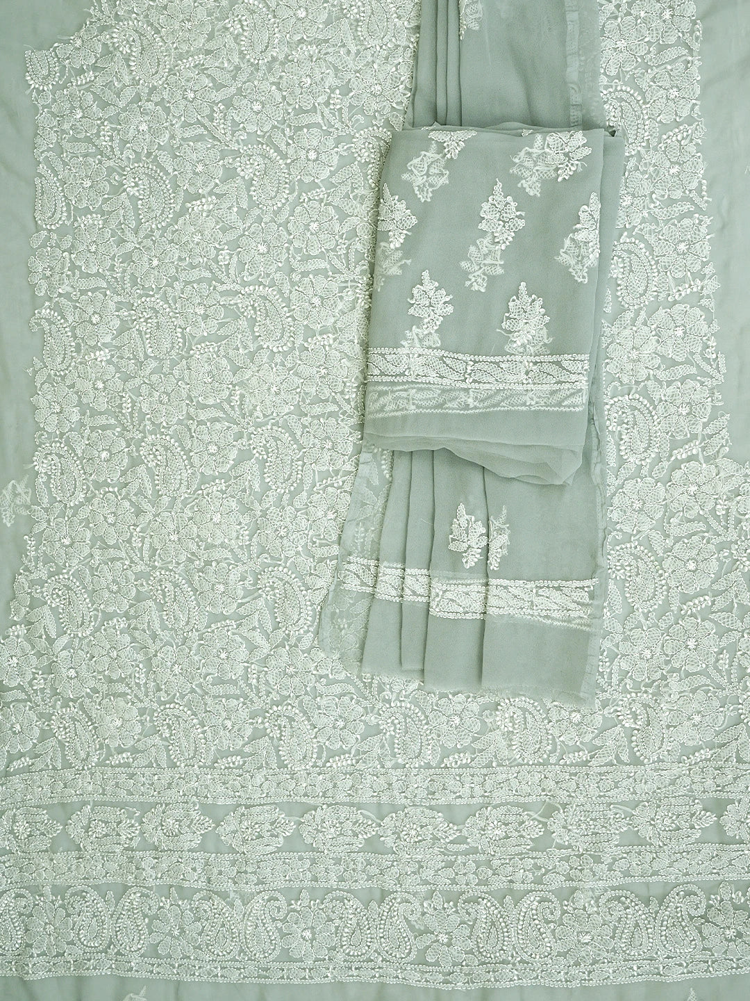 Ada Hand Embroidered Grey Georgette Lucknowi Chikankari Unstitched Suit Piece 01A905918