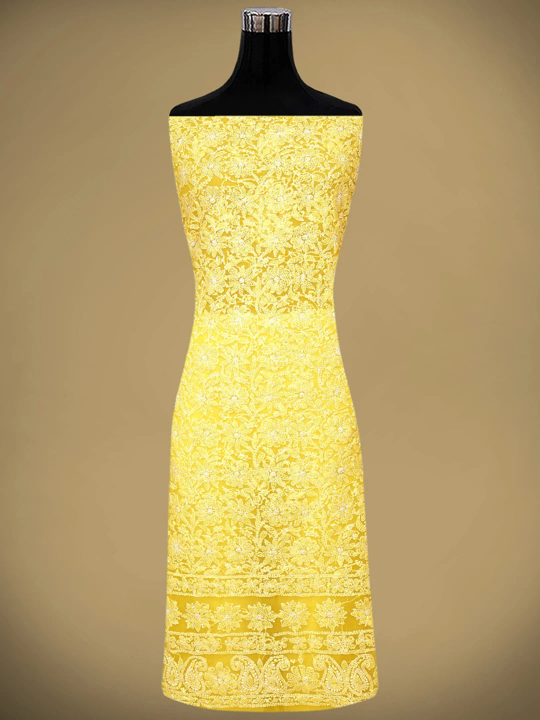 Ada Hand Embroidered Yellow Georgette Lucknowi Chikankari Unstitched Suit Piece 01A905909