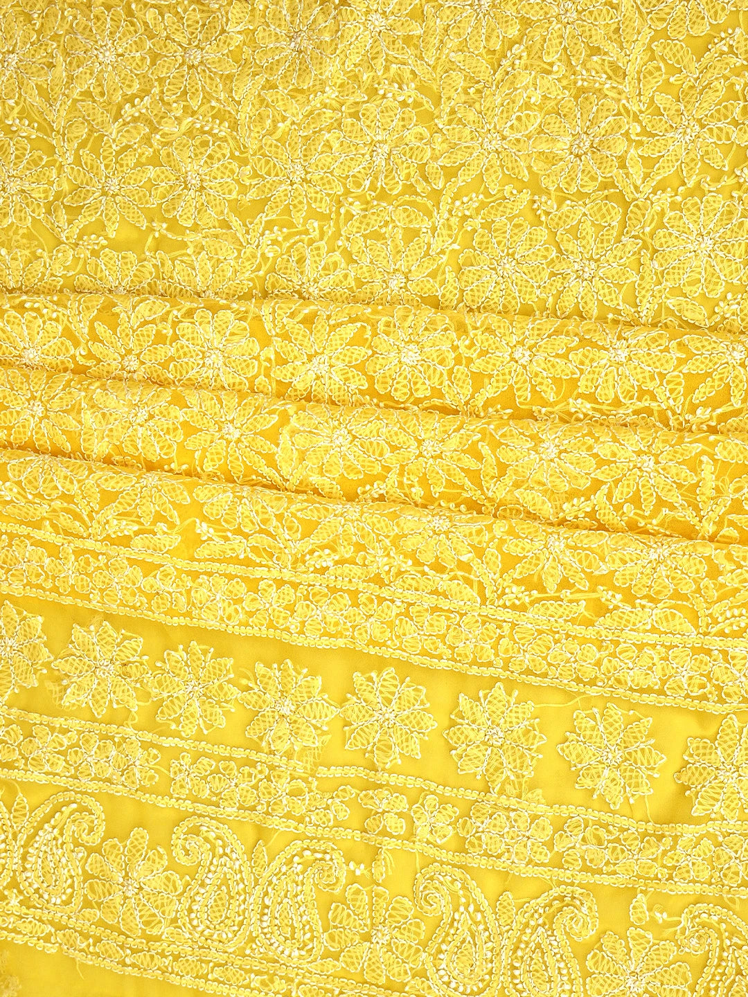 Ada Hand Embroidered Yellow Georgette Lucknowi Chikankari Unstitched Suit Piece 01A905909
