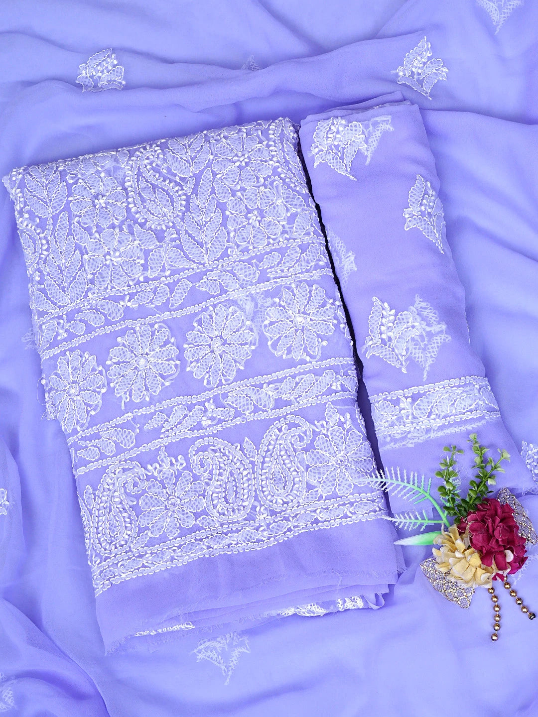 Ada Hand Embroidered Mauve Georgette Lucknowi Chikankari Unstitched Suit Piece 01A905925
