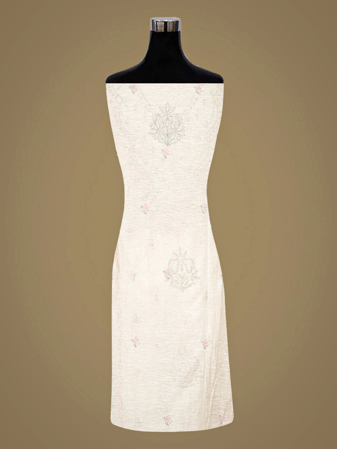 Ada Hand Embroidered Floral White Khadi Chanderi Lucknowi Chikankari Semi-stitched Kurta Dupatta Set 01A896614