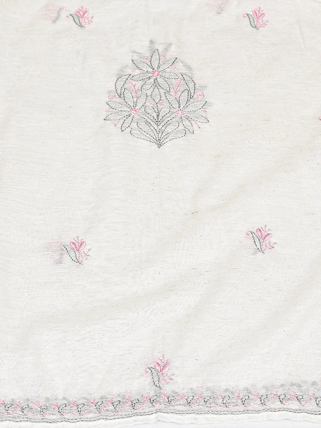Ada Hand Embroidered Floral White Khadi Chanderi Lucknowi Chikankari Semi-stitched Kurta Dupatta Set 01A896614