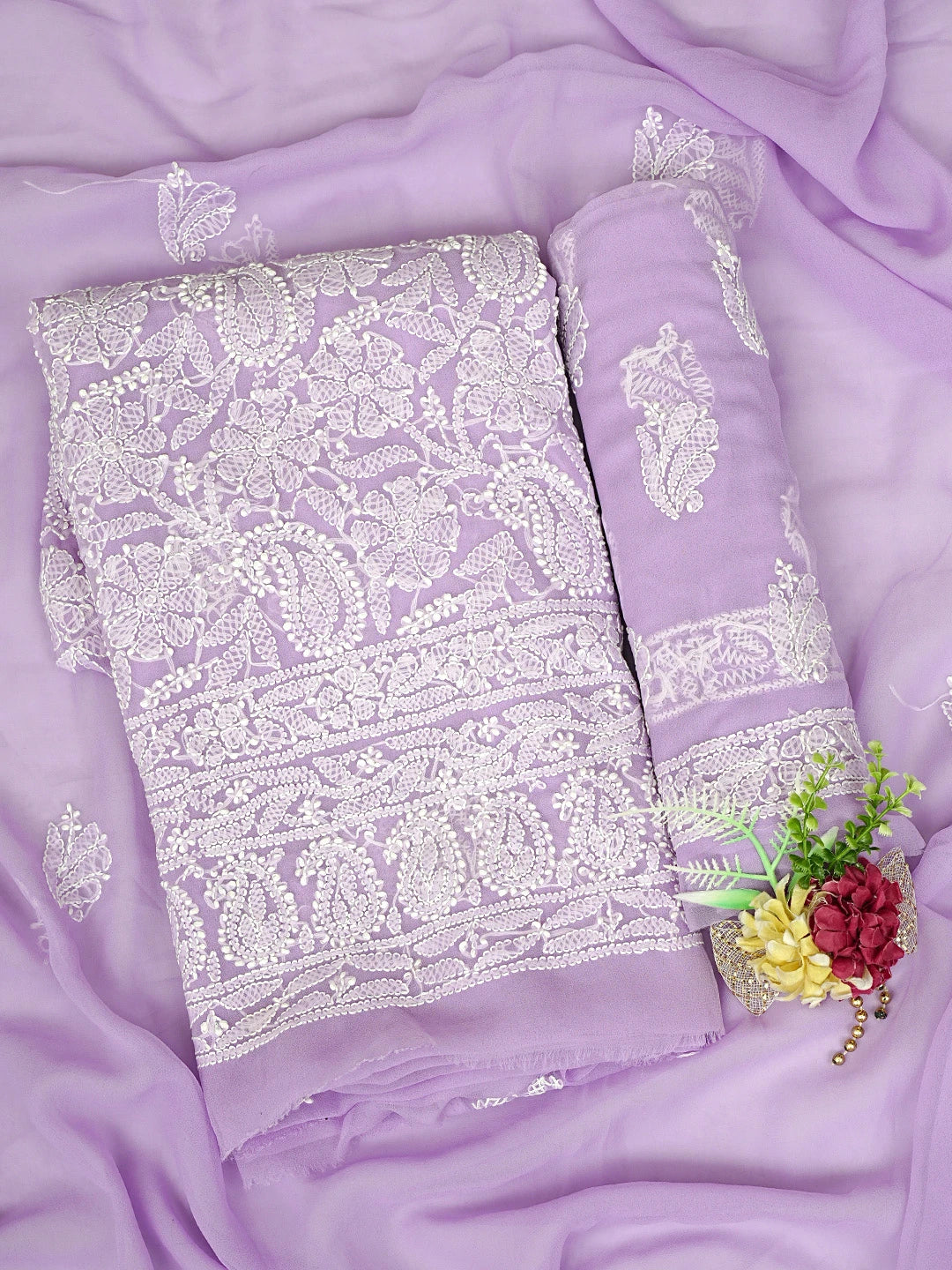 Ada Hand Embroidered Lavender Georgette Lucknowi Chikankari Unstitched Suit Piece 01A905920