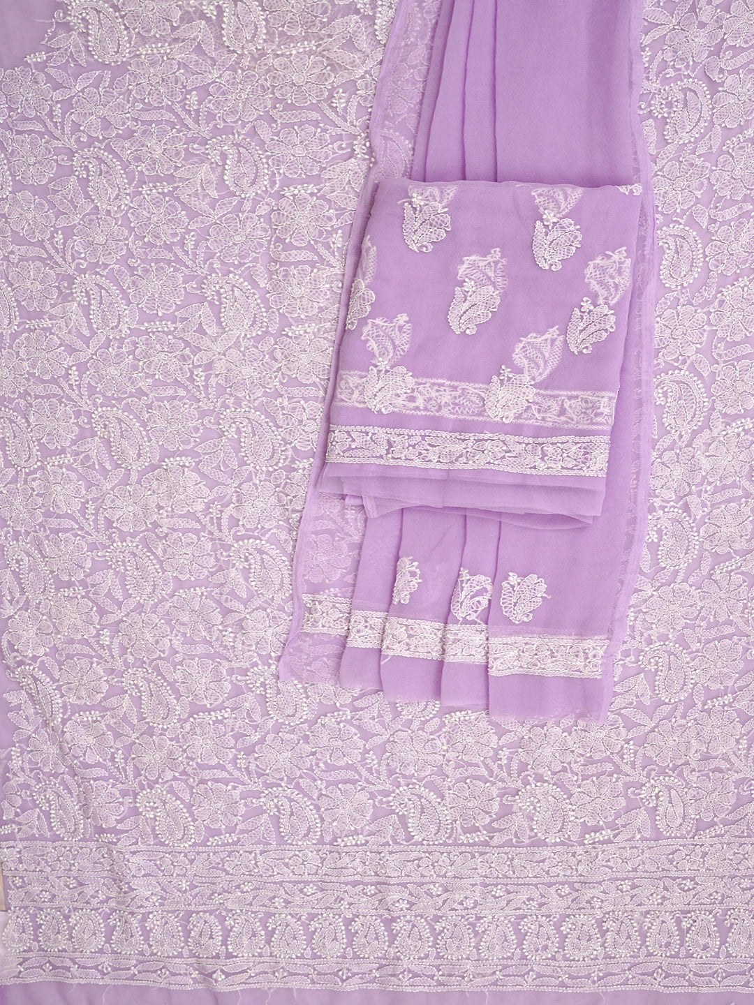 Ada Hand Embroidered Lavender Georgette Lucknowi Chikankari Unstitched Suit Piece 01A905920