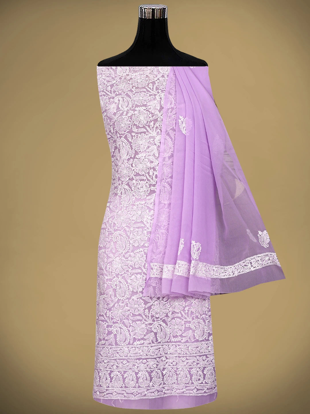 Ada Hand Embroidered Lavender Georgette Lucknowi Chikankari Unstitched Suit Piece 01A905920