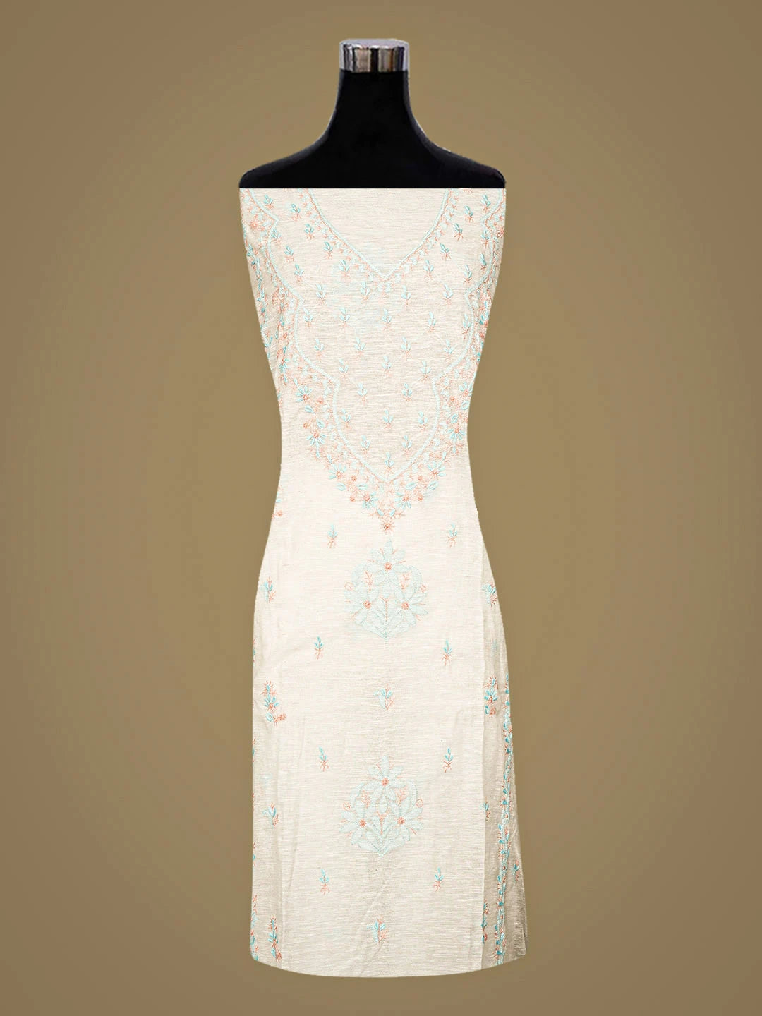 Ada Hand Embroidered White Ivory Cream Khadi Chanderi Lucknowi Chikankari Semi-stitched Kurta Dupatta Set 01A896613