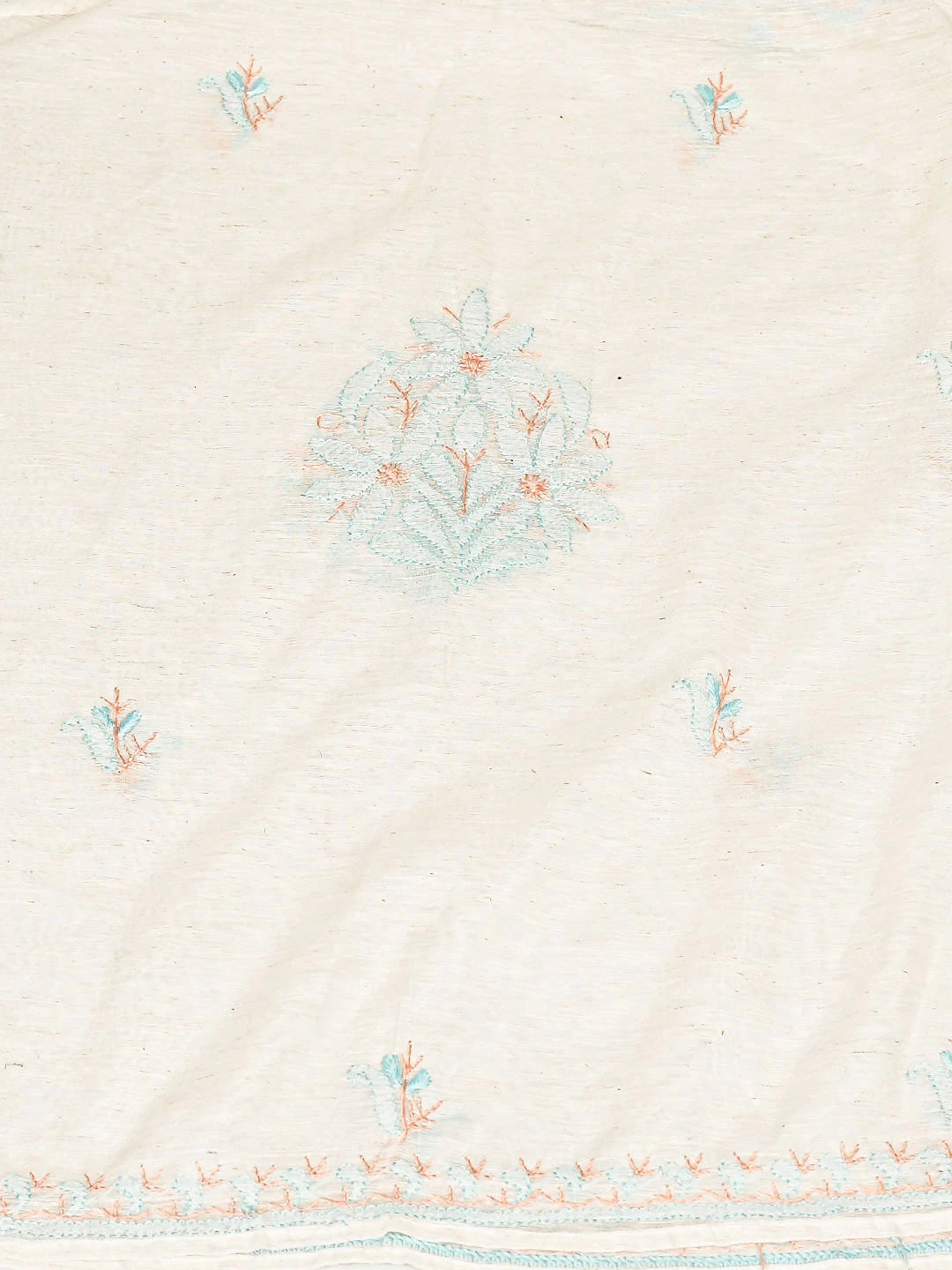 Ada Hand Embroidered White Ivory Cream Khadi Chanderi Lucknowi Chikankari Semi-stitched Kurta Dupatta Set 01A896613