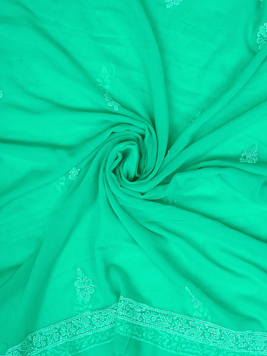 Ada Hand Embroidered Rama Green Georgette Lucknowi Chikankari Unstitched Suit Piece 01A905897