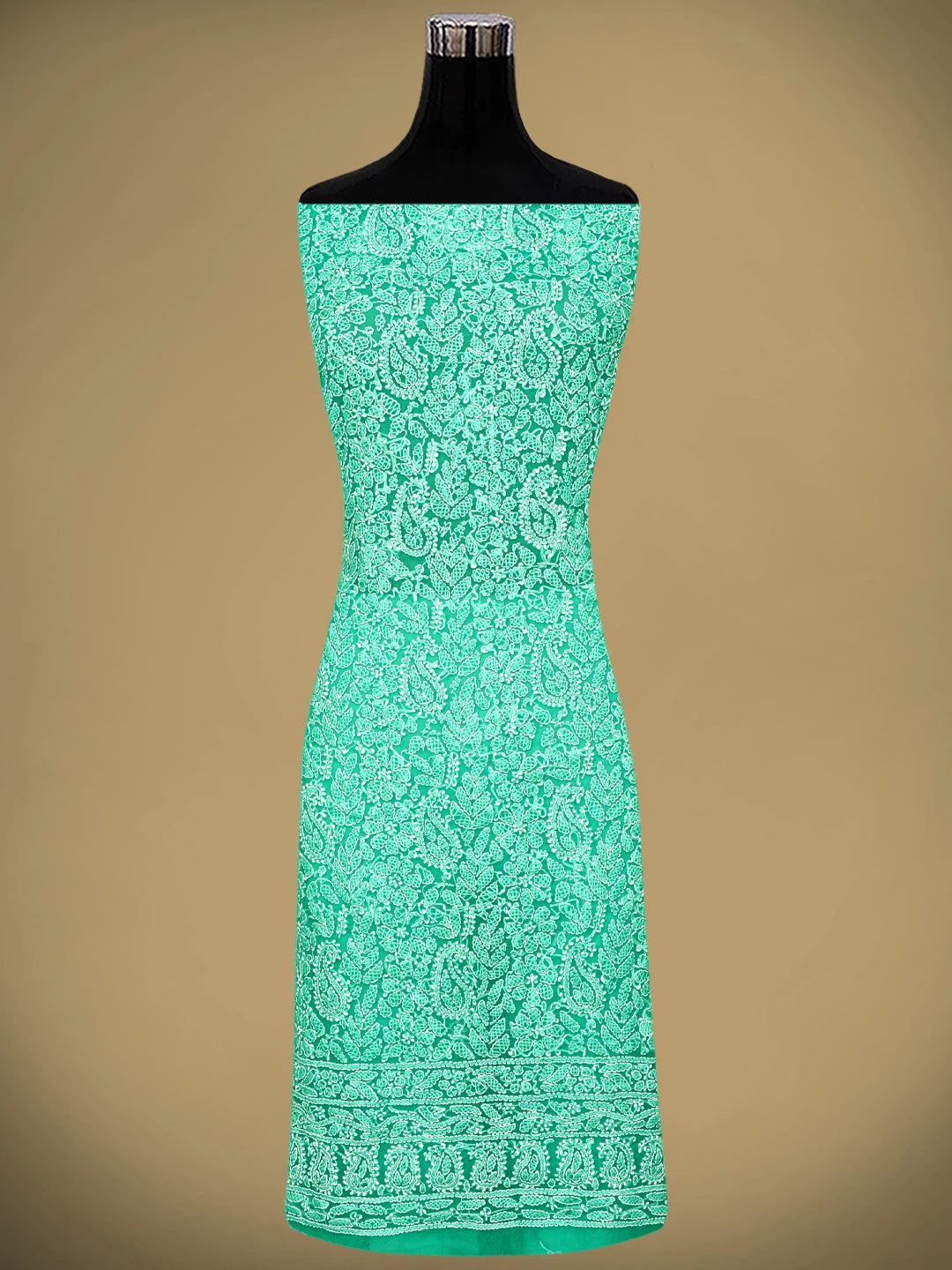 Ada Hand Embroidered Rama Green Georgette Lucknowi Chikankari Unstitched Suit Piece 01A905897
