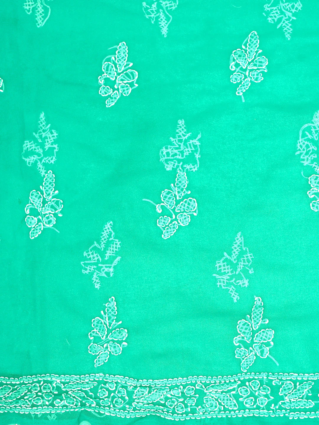 Ada Hand Embroidered Rama Green Georgette Lucknowi Chikankari Unstitched Suit Piece 01A905897