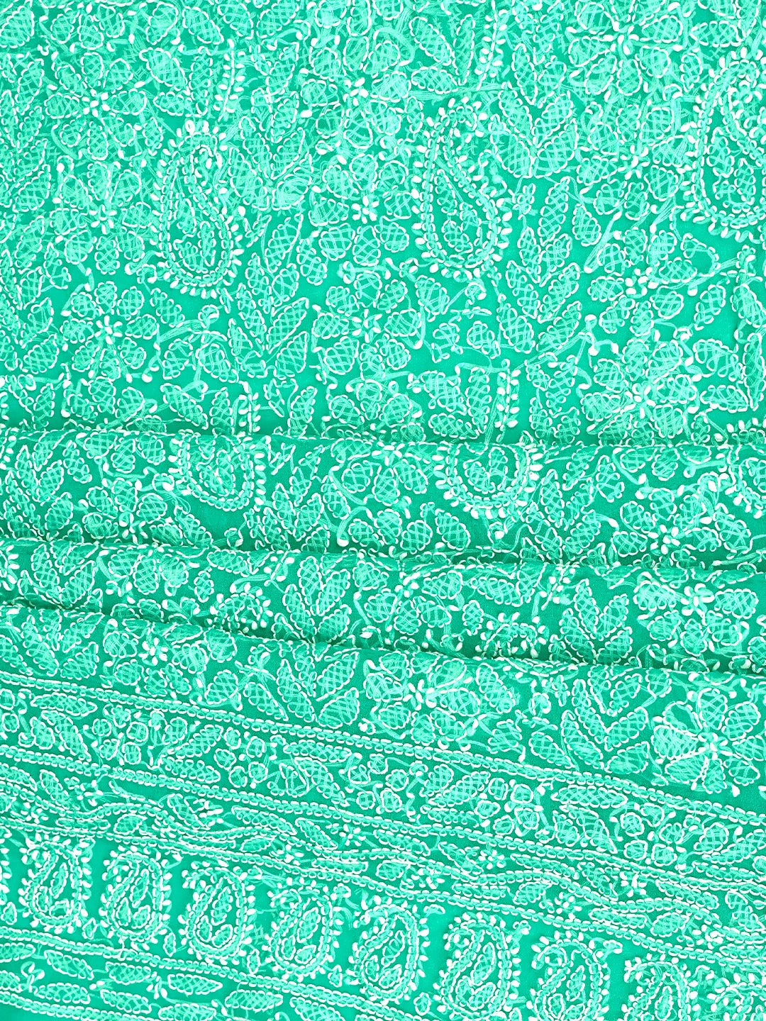 Ada Hand Embroidered Rama Green Georgette Lucknowi Chikankari Unstitched Suit Piece 01A905897