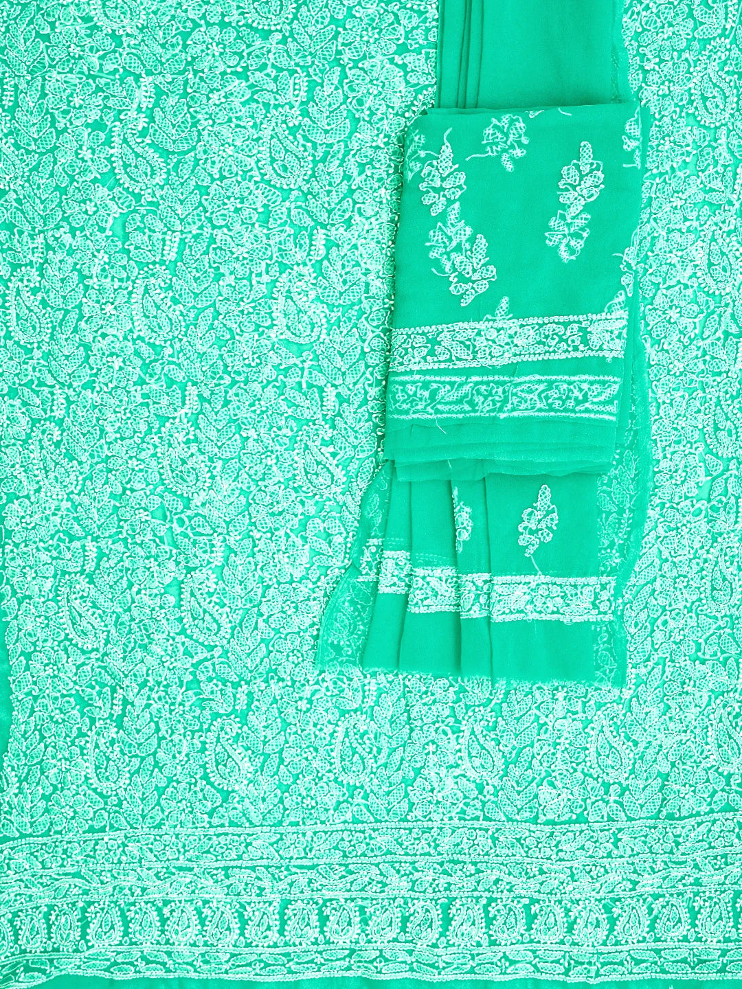 Ada Hand Embroidered Rama Green Georgette Lucknowi Chikankari Unstitched Suit Piece 01A905897
