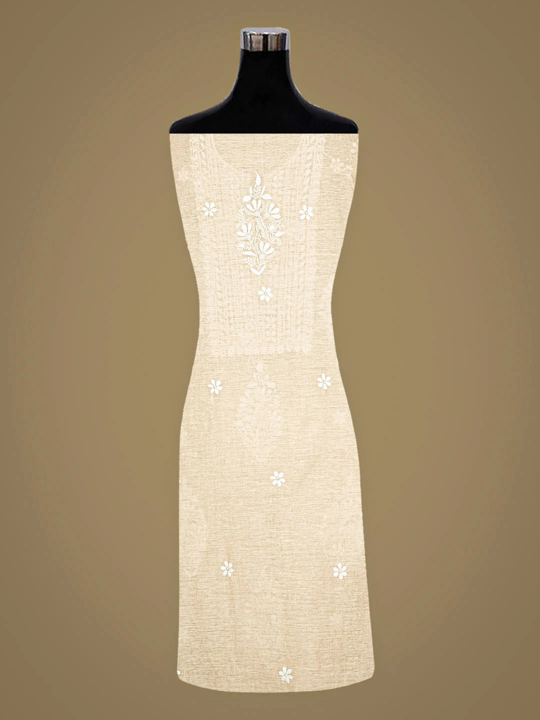 Ada Hand Embroidered Fawn Khadi Chanderi Lucknowi Chikankari Kurta Dupatta Set 01A888674