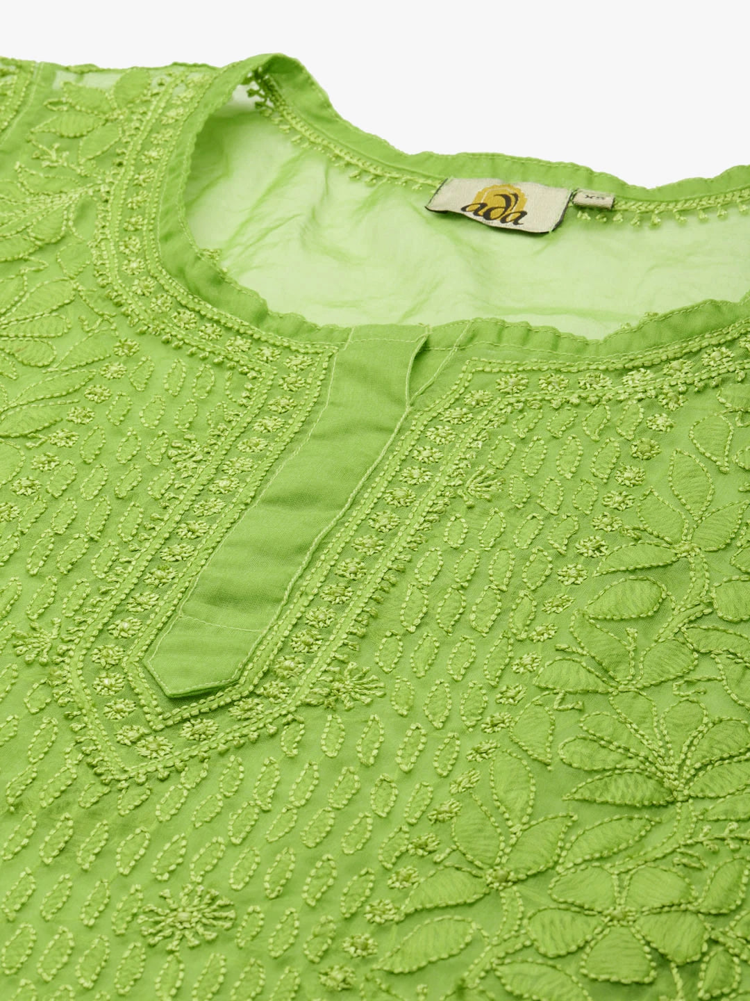 Ada Hand Embroidered Green Organza Lucknowi Chikankari Kurti With Slip A911161