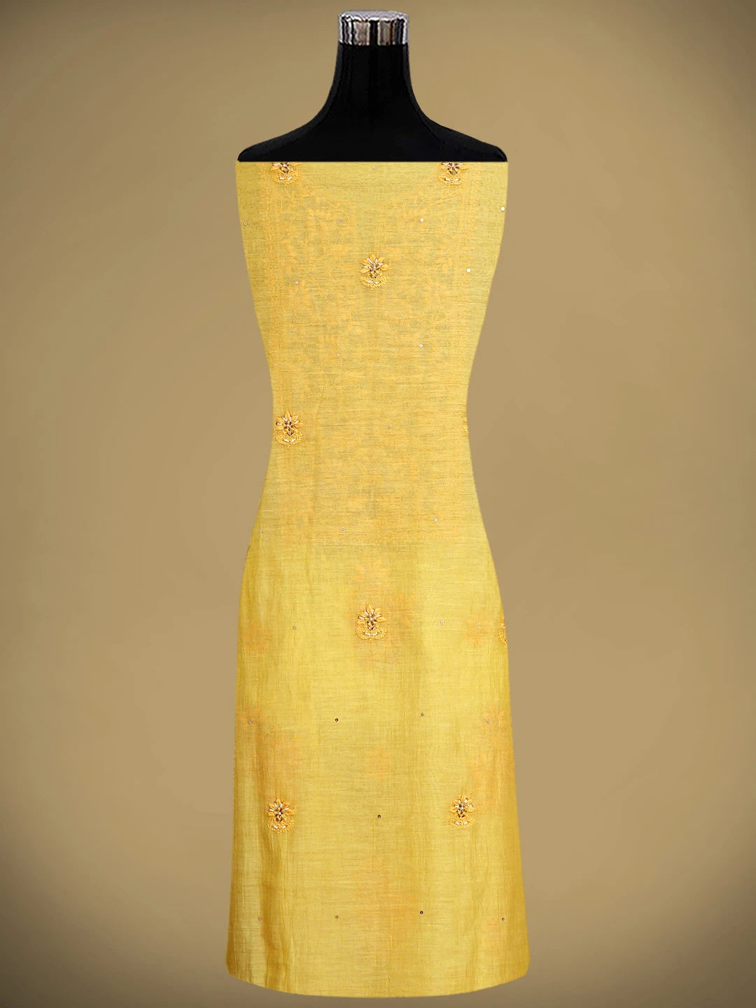 Ada Hand Embroidered Yellow Chanderi Lucknowi Chikankari Unstitched Kurta Dupatta Set With Pearl Work 01A602149