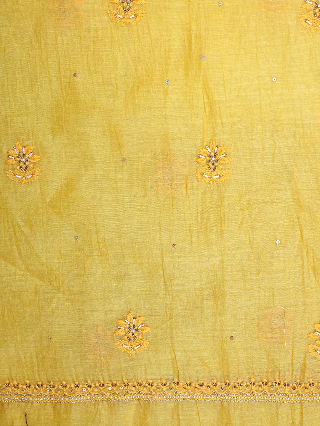 Ada Hand Embroidered Yellow Chanderi Lucknowi Chikankari Unstitched Kurta Dupatta Set With Pearl Work 01A602149