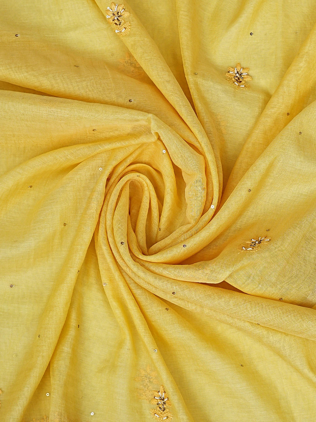 Ada Hand Embroidered Yellow Chanderi Lucknowi Chikankari Unstitched Kurta Dupatta Set With Pearl Work 01A602149