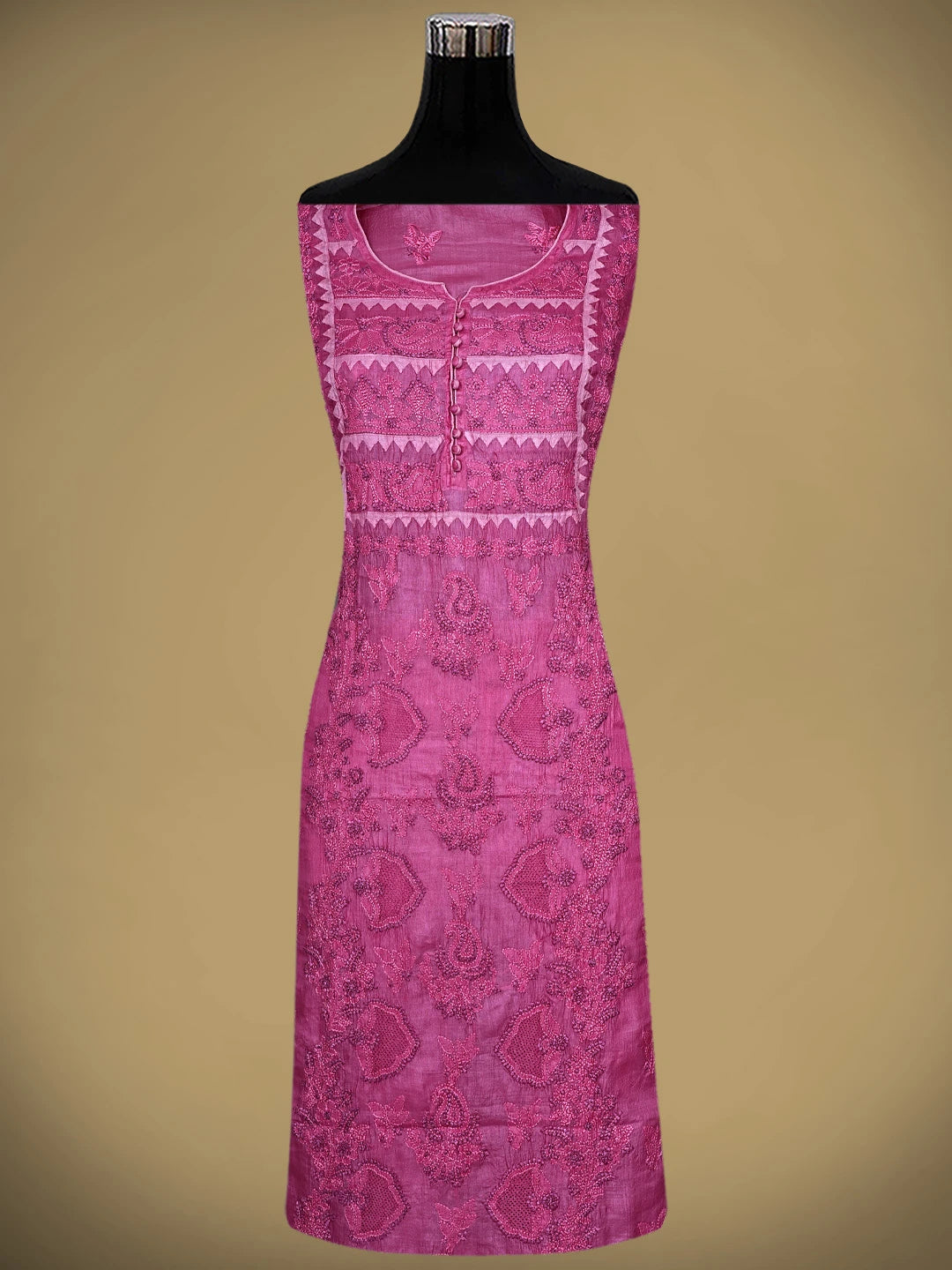 Ada Hand Embroidered Onion Pink Silk Lucknowi Chikankari Unstitched Suit Piece with Chiffon Dupatta 01A904173