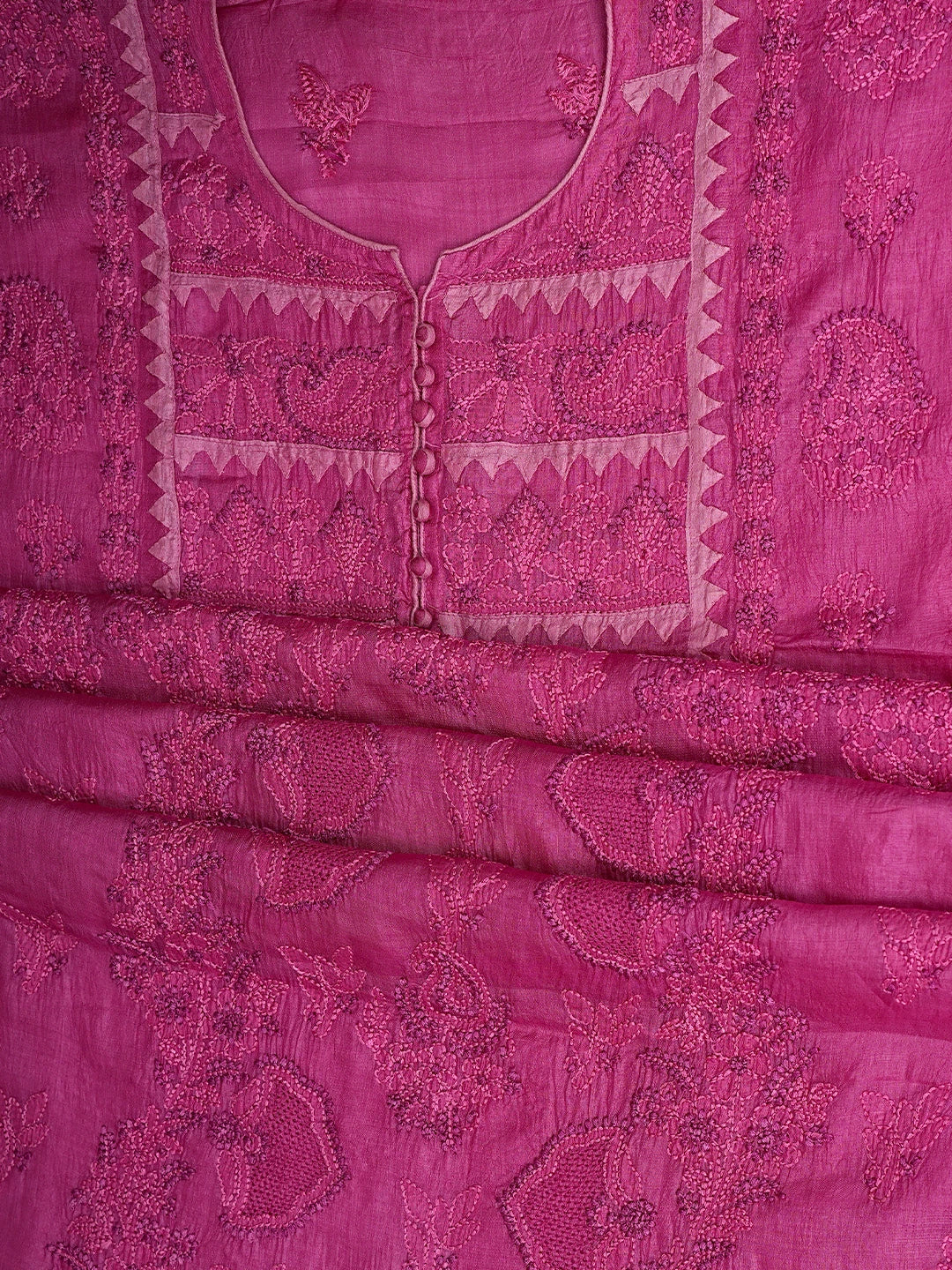 Ada Hand Embroidered Onion Pink Silk Lucknowi Chikankari Unstitched Suit Piece with Chiffon Dupatta 01A904173