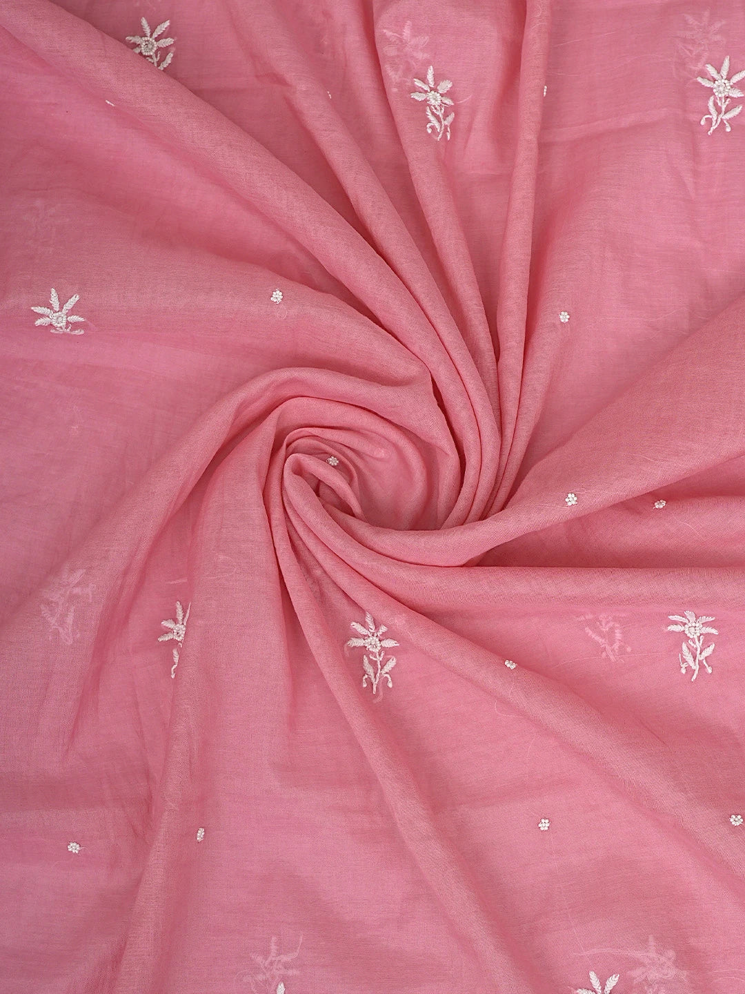 Ada Hand Embroidered Bubblegum Pink Chanderi Lucknowi Chikankari Unstitched Kurta Dupatta Set With Pearl Work 01A819264