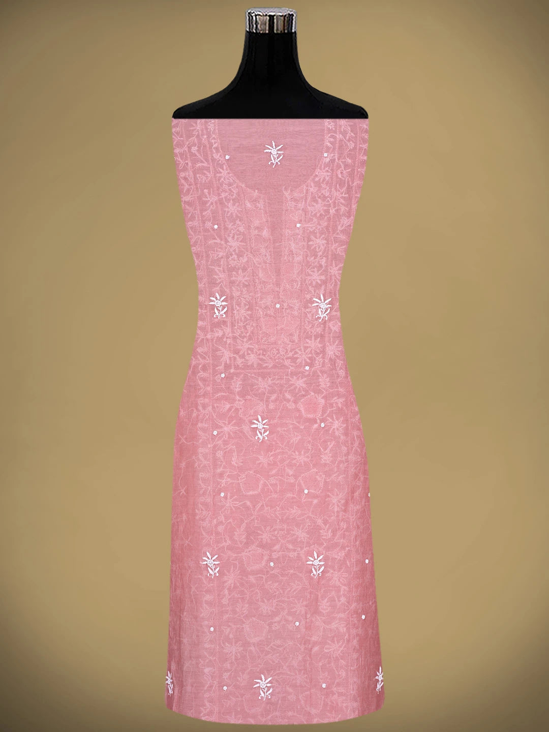 Ada Hand Embroidered Bubblegum Pink Chanderi Lucknowi Chikankari Unstitched Kurta Dupatta Set With Pearl Work 01A819264