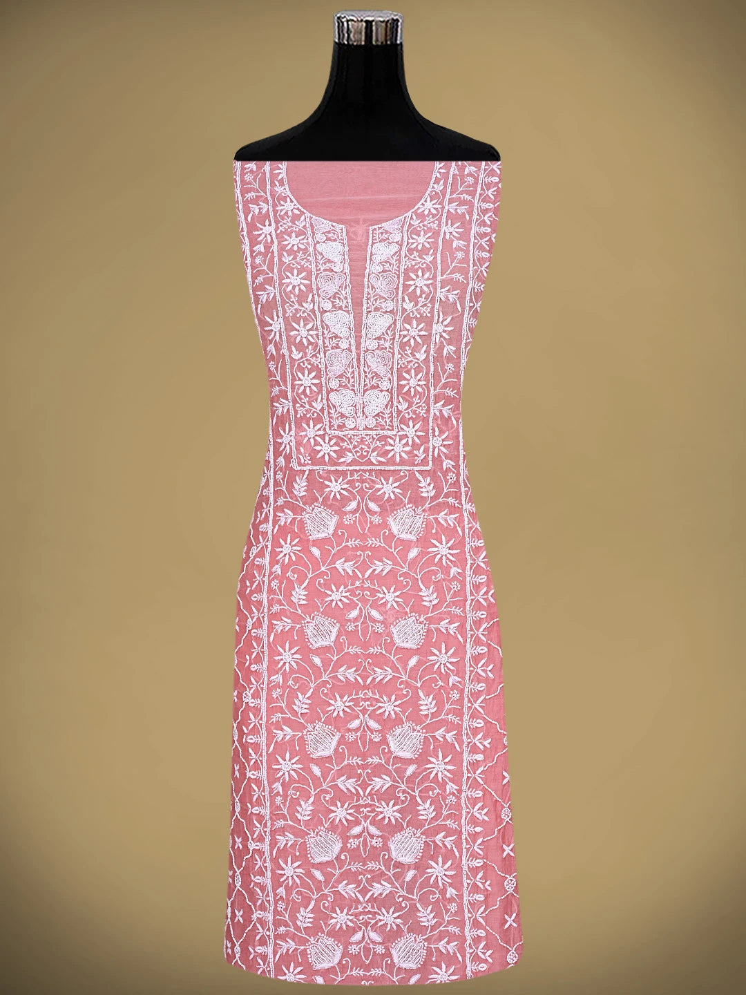 Ada Hand Embroidered Bubblegum Pink Chanderi Lucknowi Chikankari Unstitched Kurta Dupatta Set With Pearl Work 01A819264