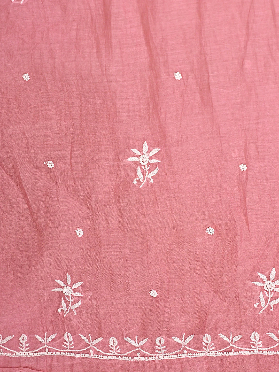 Ada Hand Embroidered Bubblegum Pink Chanderi Lucknowi Chikankari Unstitched Kurta Dupatta Set With Pearl Work 01A819264