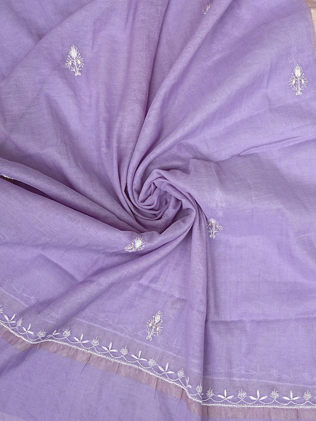 Ada Hand Embroidered Mauve Chanderi Lucknowi Chikankari Unstitched Kurta Dupatta Set With Pearl Work 01A795163