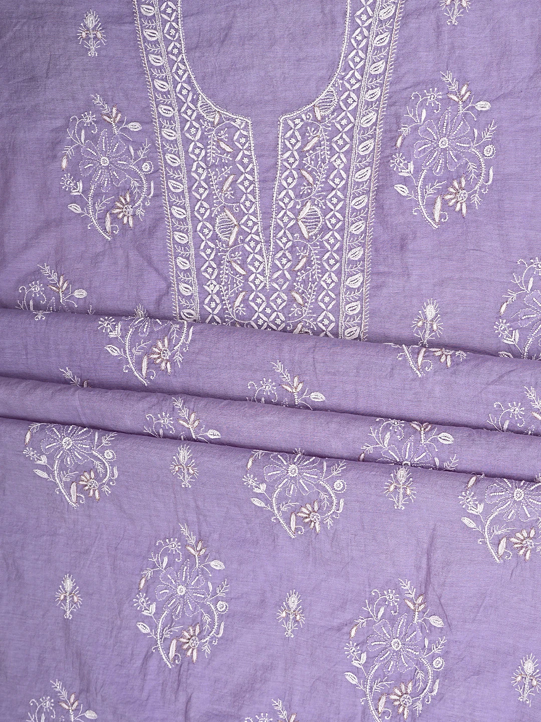 Ada Hand Embroidered Mauve Chanderi Lucknowi Chikankari Unstitched Kurta Dupatta Set With Pearl Work 01A795163