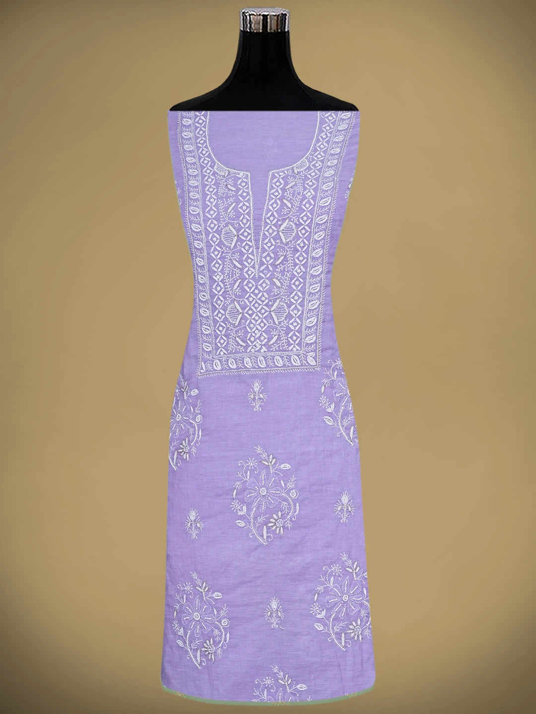 Ada Hand Embroidered Mauve Chanderi Lucknowi Chikankari Unstitched Kurta Dupatta Set With Pearl Work 01A795163
