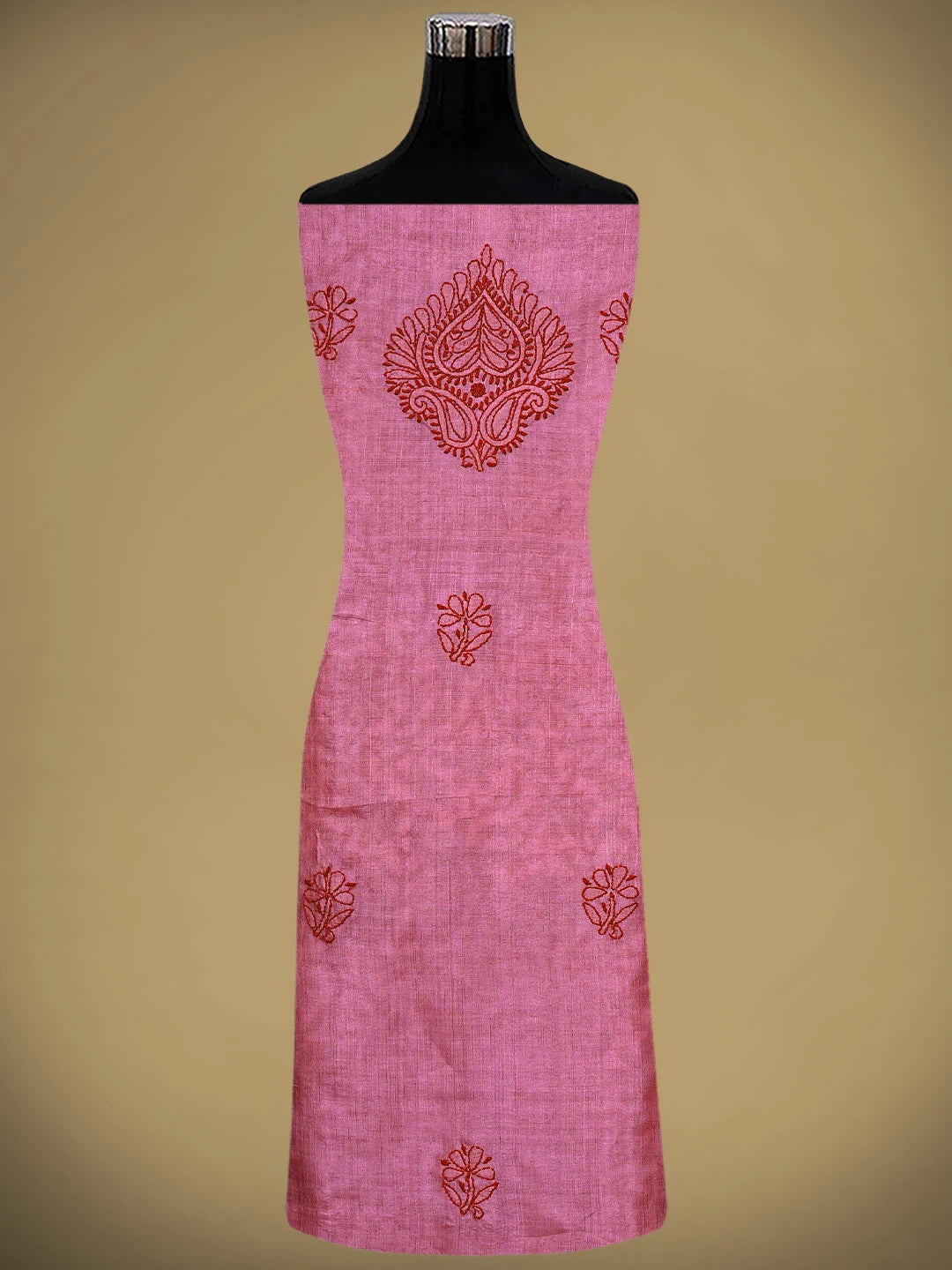Ada Hand Embroidered Magenta Silk Lucknowi Chikankari Unstitched Suit Piece 01A702866