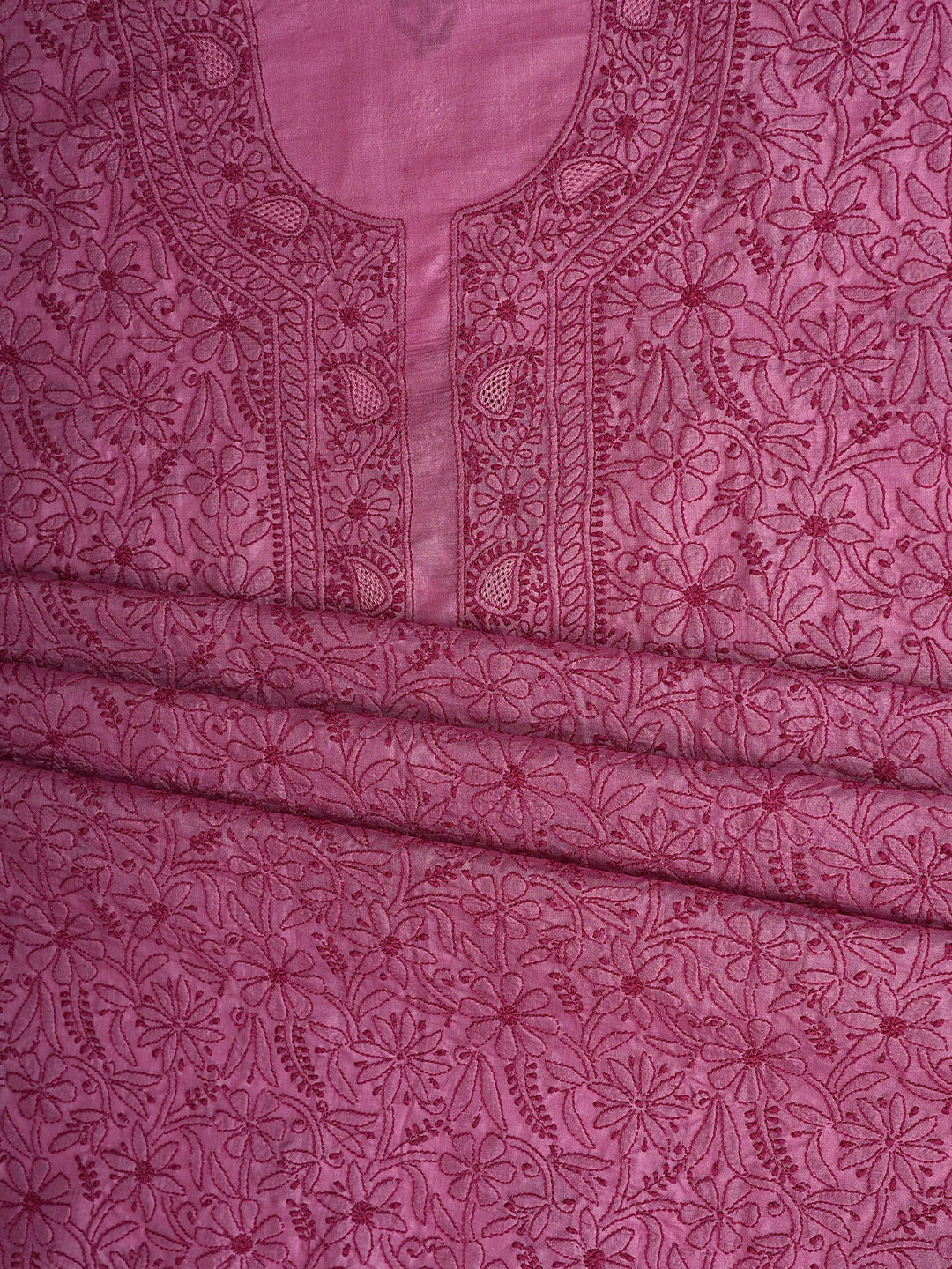 Ada Hand Embroidered Magenta Silk Lucknowi Chikankari Unstitched Suit Piece 01A702866