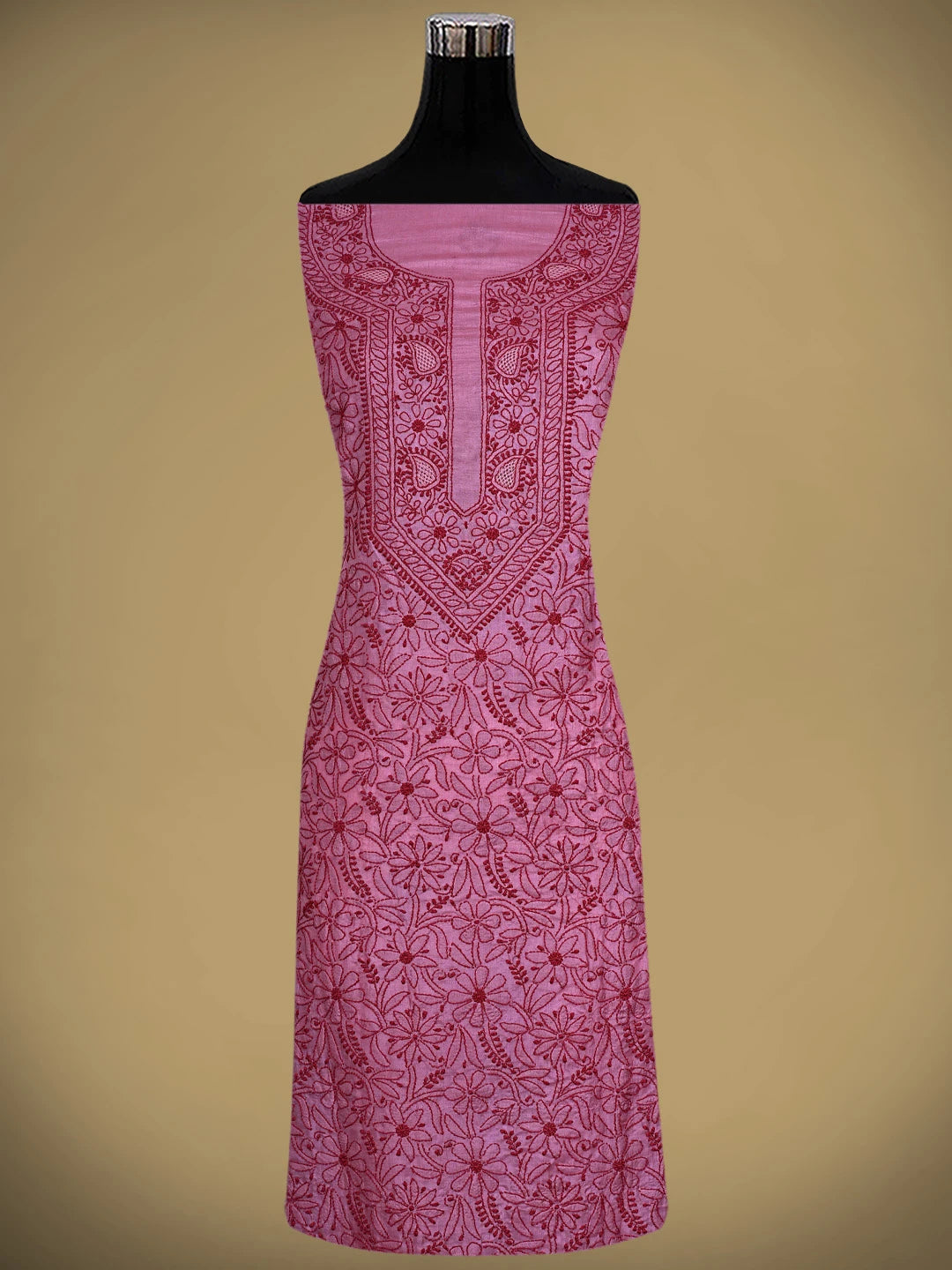 Ada Hand Embroidered Magenta Silk Lucknowi Chikankari Unstitched Suit Piece 01A702866