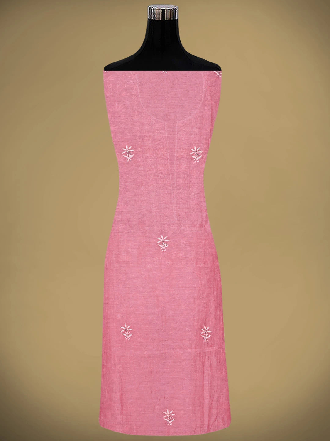 Ada Hand Embroidered Pink Chanderi Lucknowi Chikankari Unstitched Kurta Dupatta Set With Sequinned Work 01A602048